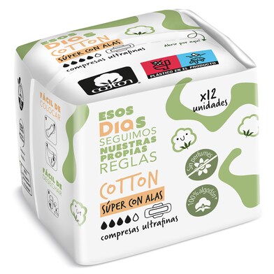 Compresas ultrafinas algodón súper con alas Esos Dias bolsa 12 unidades-0 Compresas ultrafinas algodón súper con alas Esos Dias bolsa 12 unidades-0