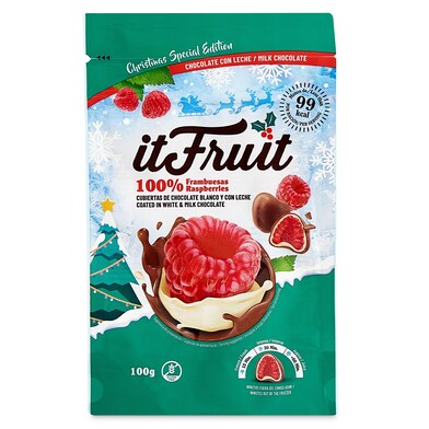 Frambuesas cubiertas con chocolate blanco y con leche ItFruit bolsa 100 g-0 Frambuesas cubiertas con chocolate blanco y con leche ItFruit bolsa 100 g-0