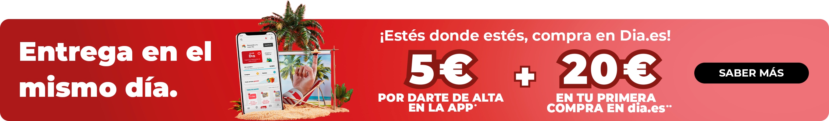 Descarga la App de Dia y llévate 5€ en una nueva alta, y además, 20€ para comprar en Dia.es
