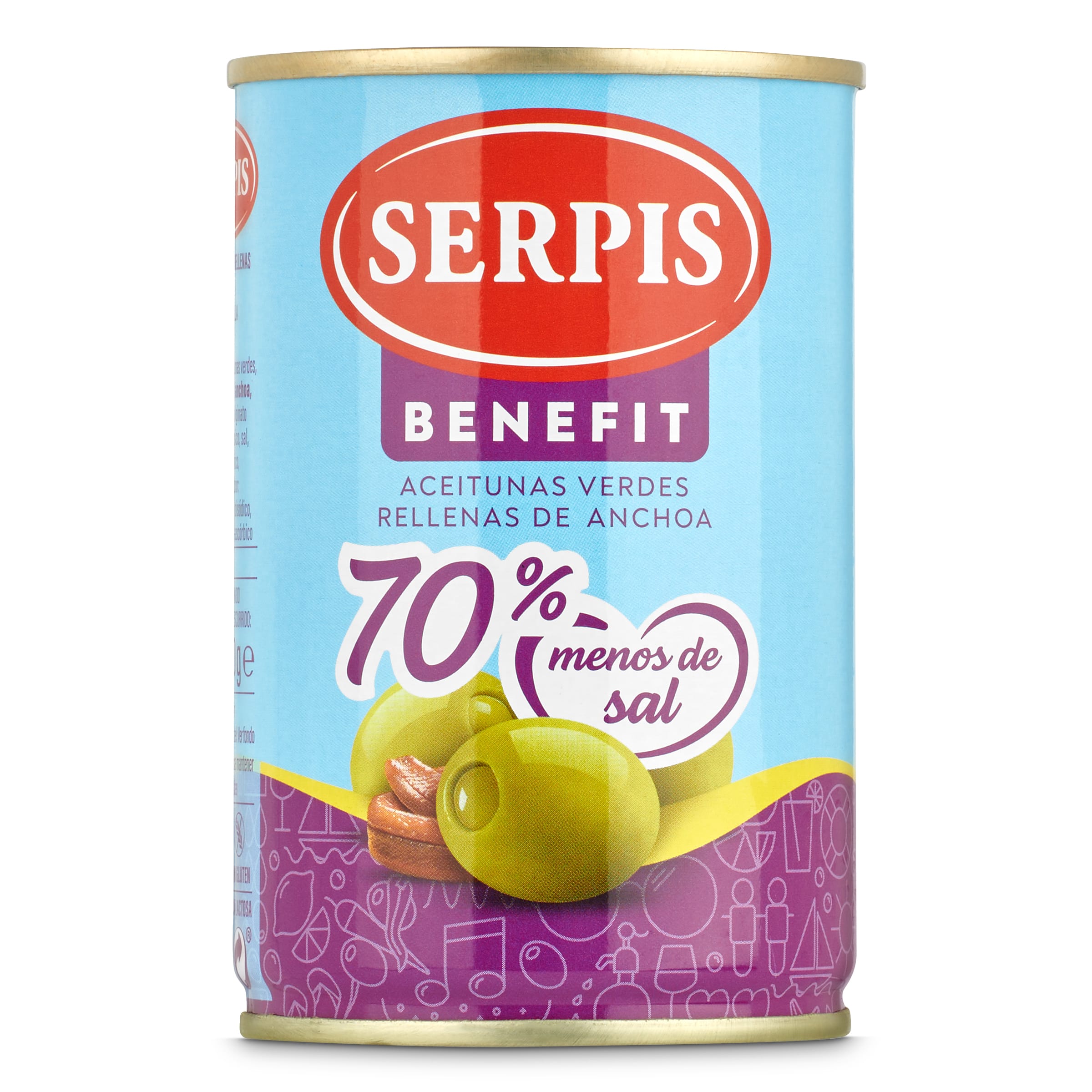 SERPIS aceitunas rellenas de anchoa bajo en sal lata 130 gr