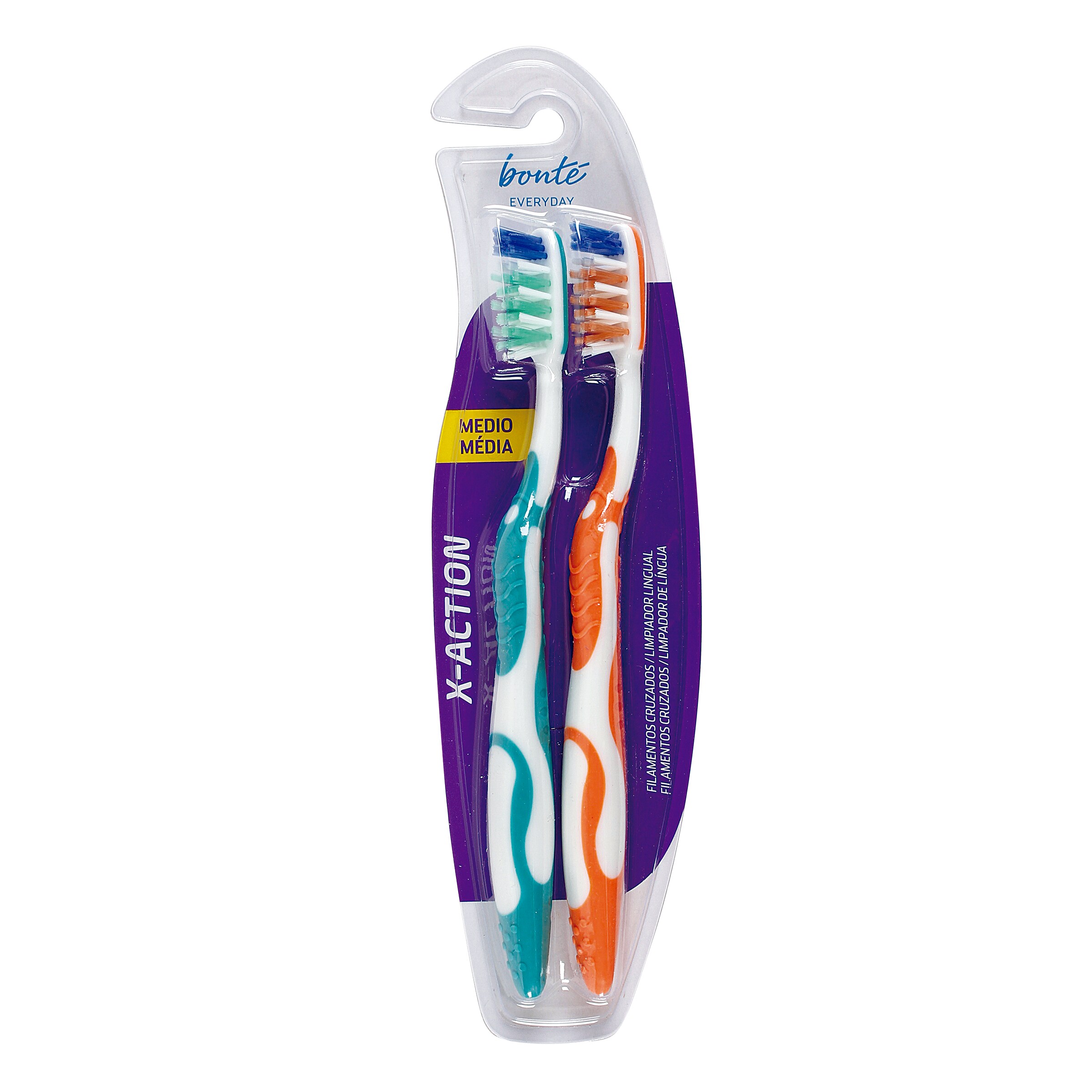 BONTE cepillo dental x-action medio blister 2 unidades