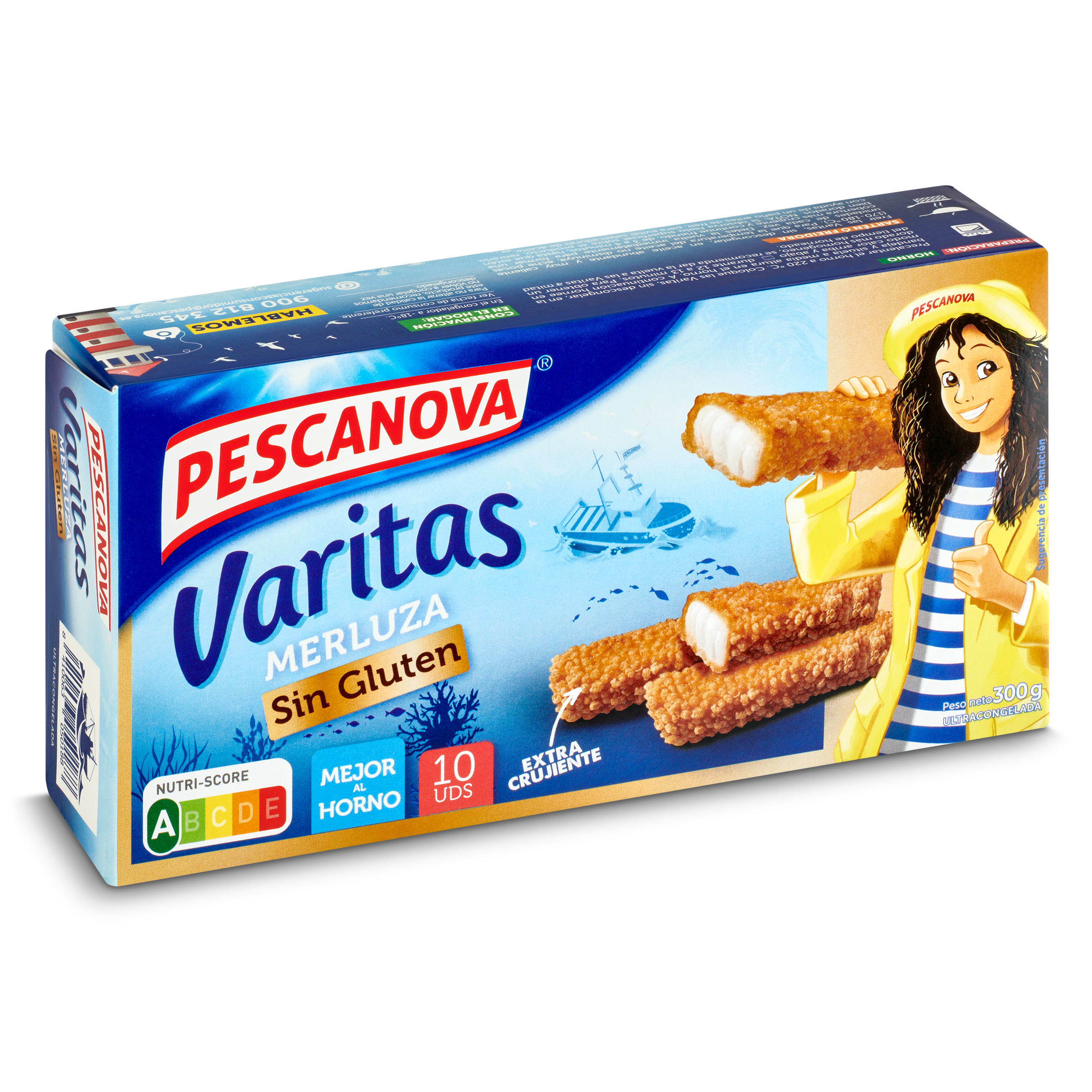 Varitas de merluza sin gluten caja 300 g