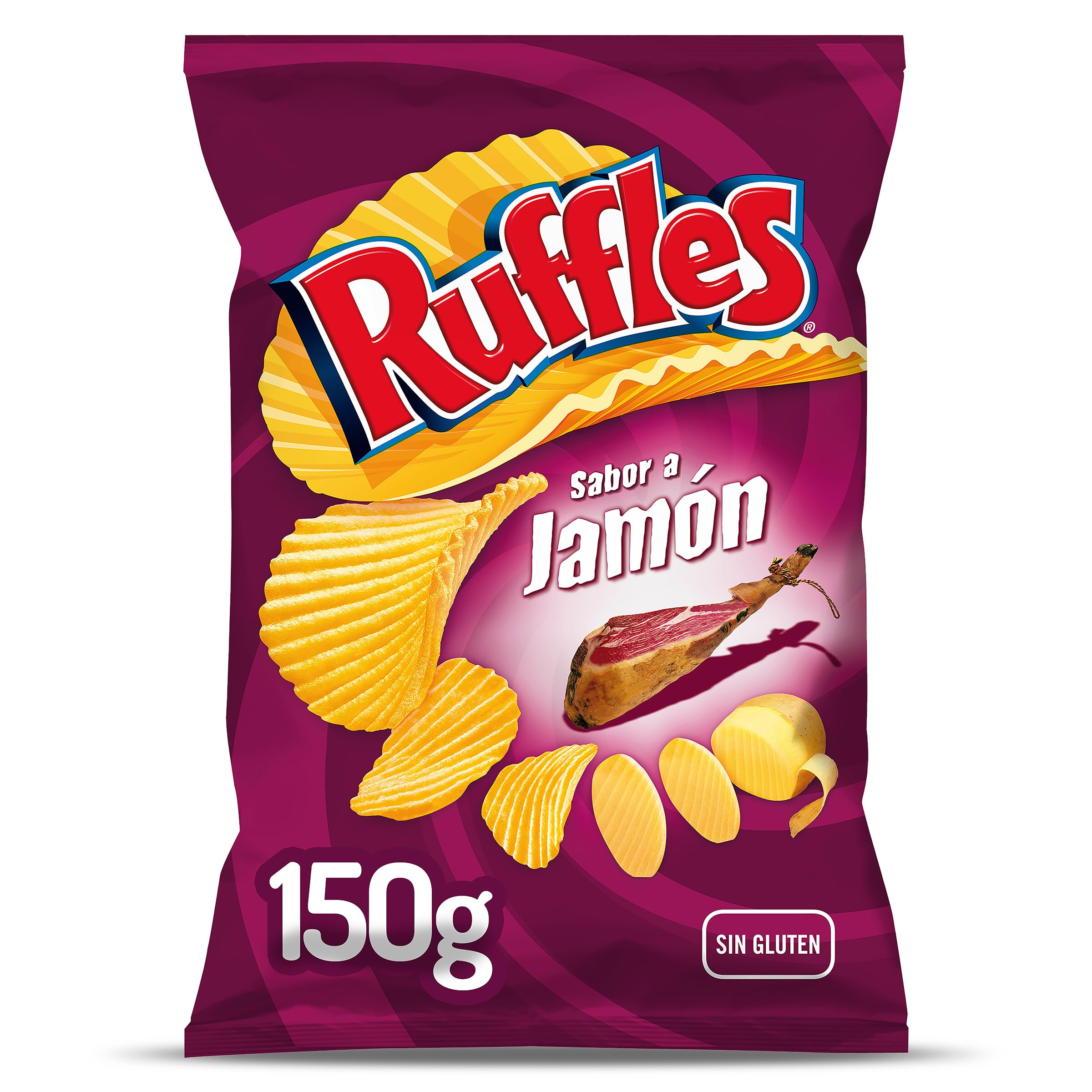 RUFFLES patatas fritas onduladas sabor a jamón bolsa 150 gr