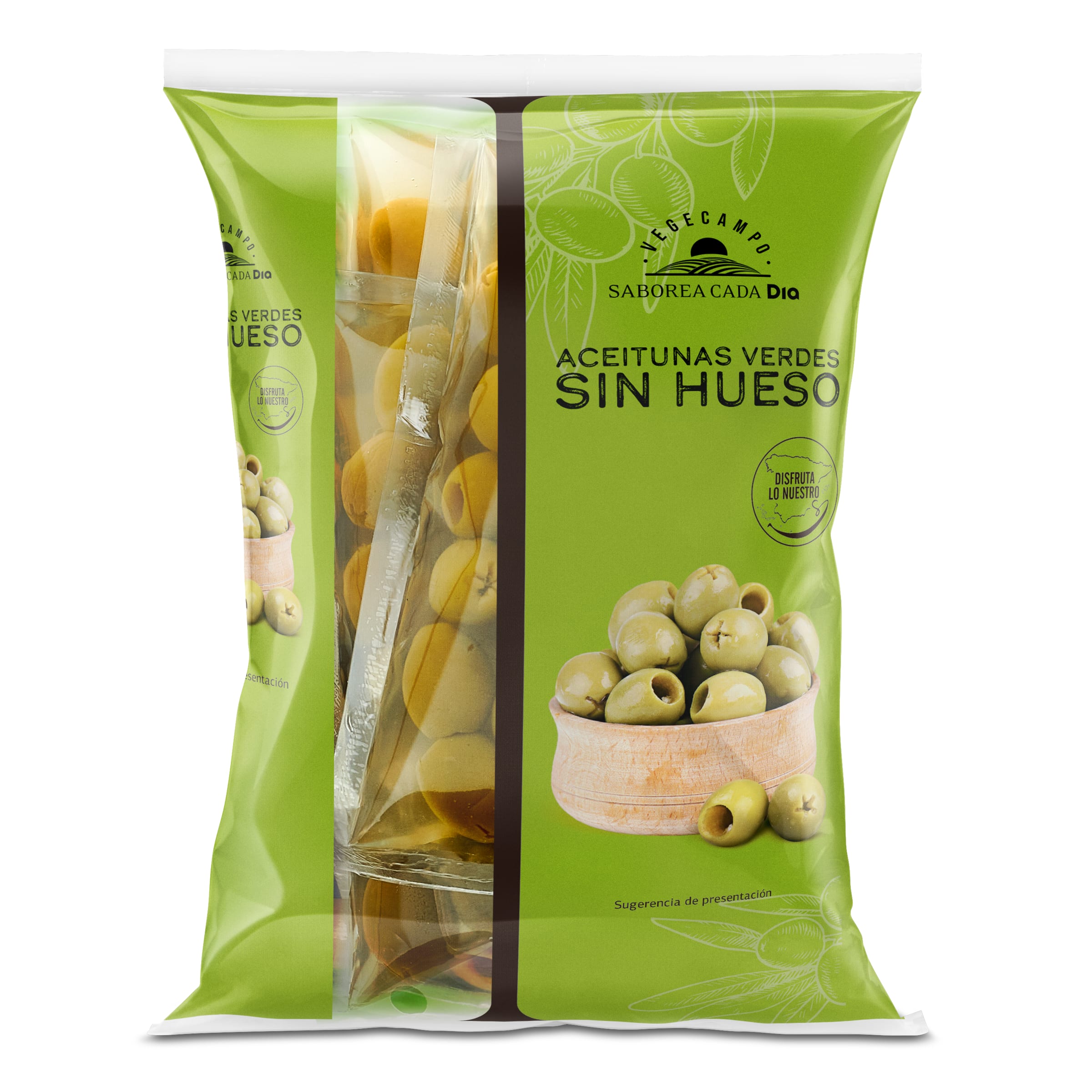 DIA VEGECAMPO aceitunas verdes sin hueso pack 3 x 75 gr