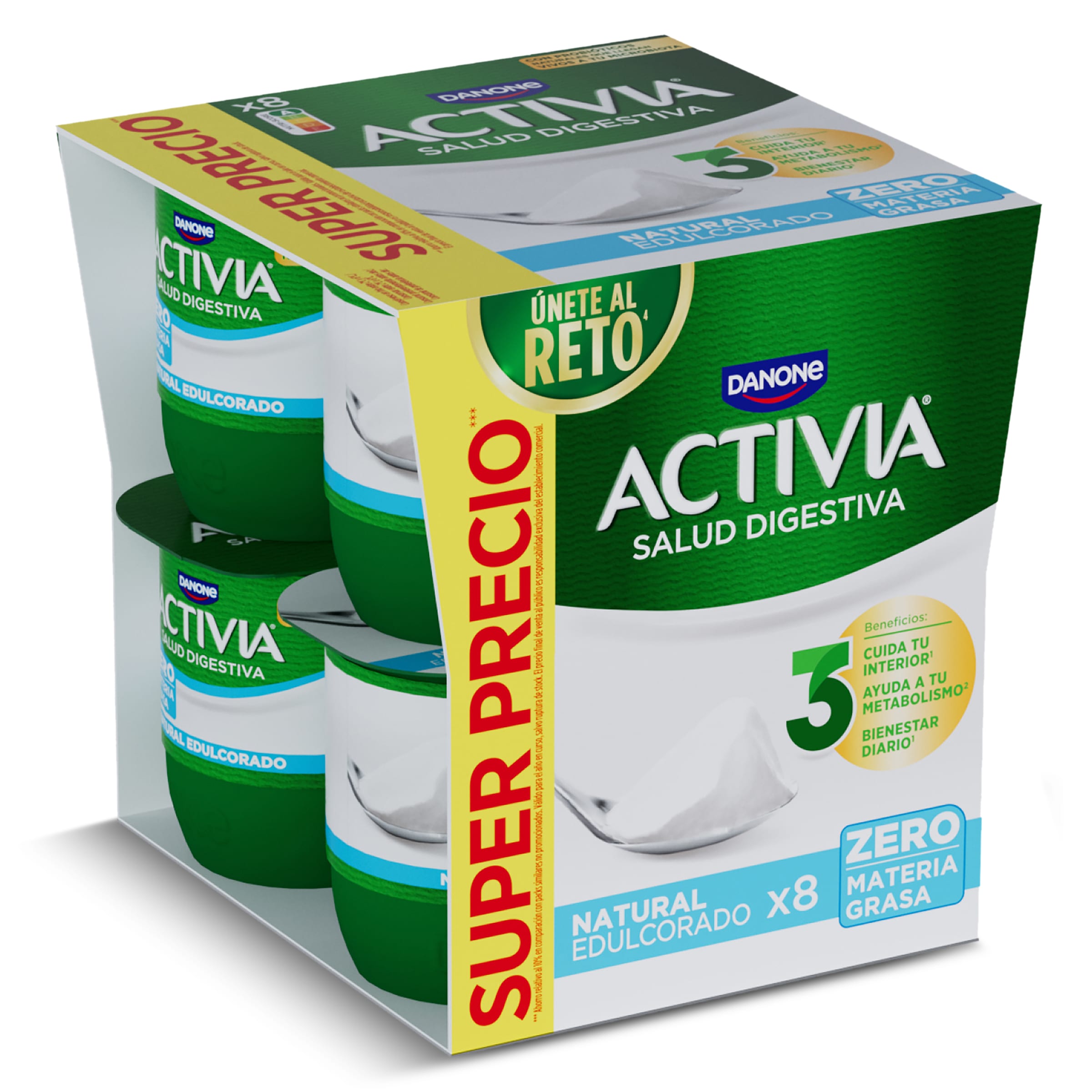 Bífidus natural desnatado edulcorado Activia vaso 8 x 120 g