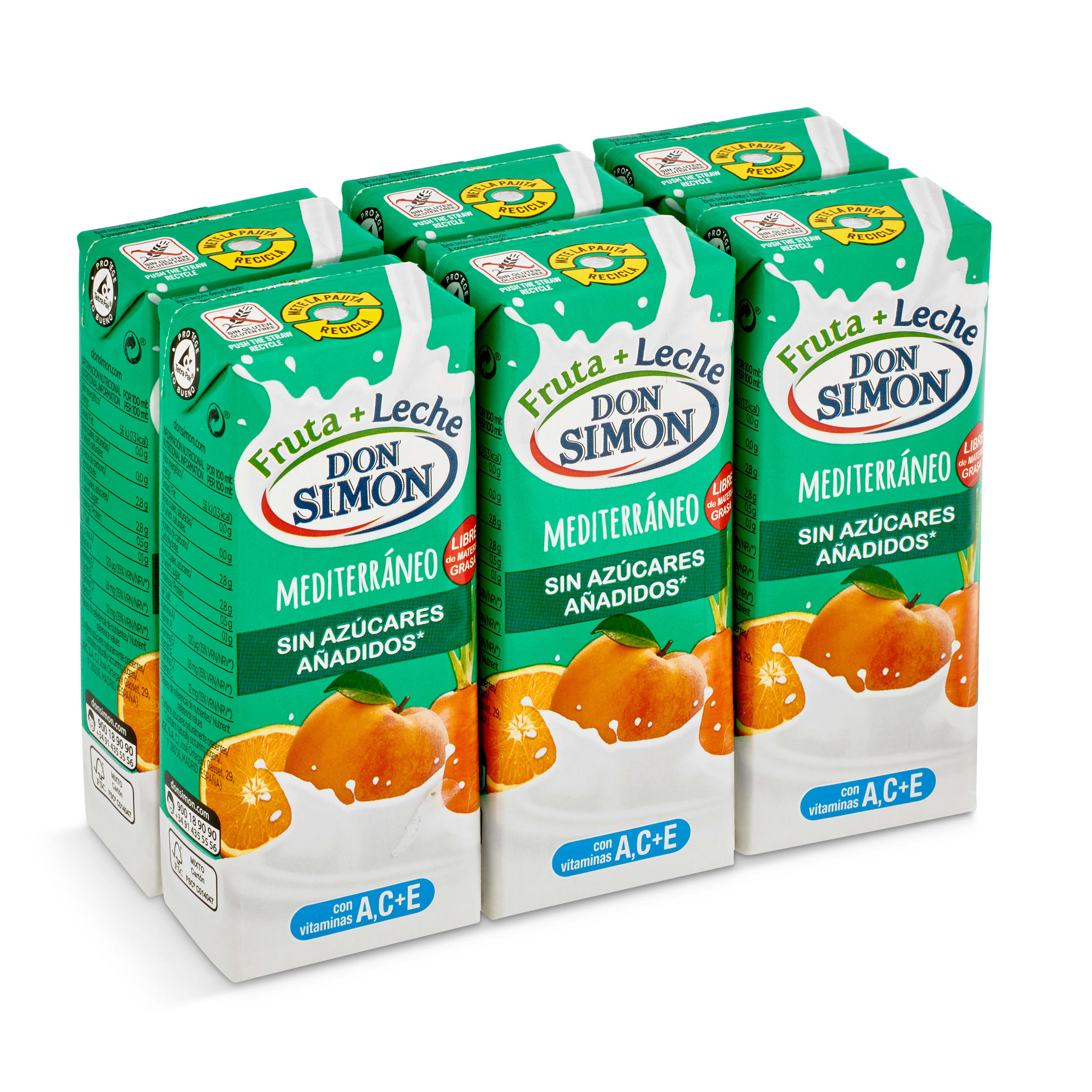 DON SIMON bebida de frutas con leche mediterráneo zero pack 6 unidadades 200 ml