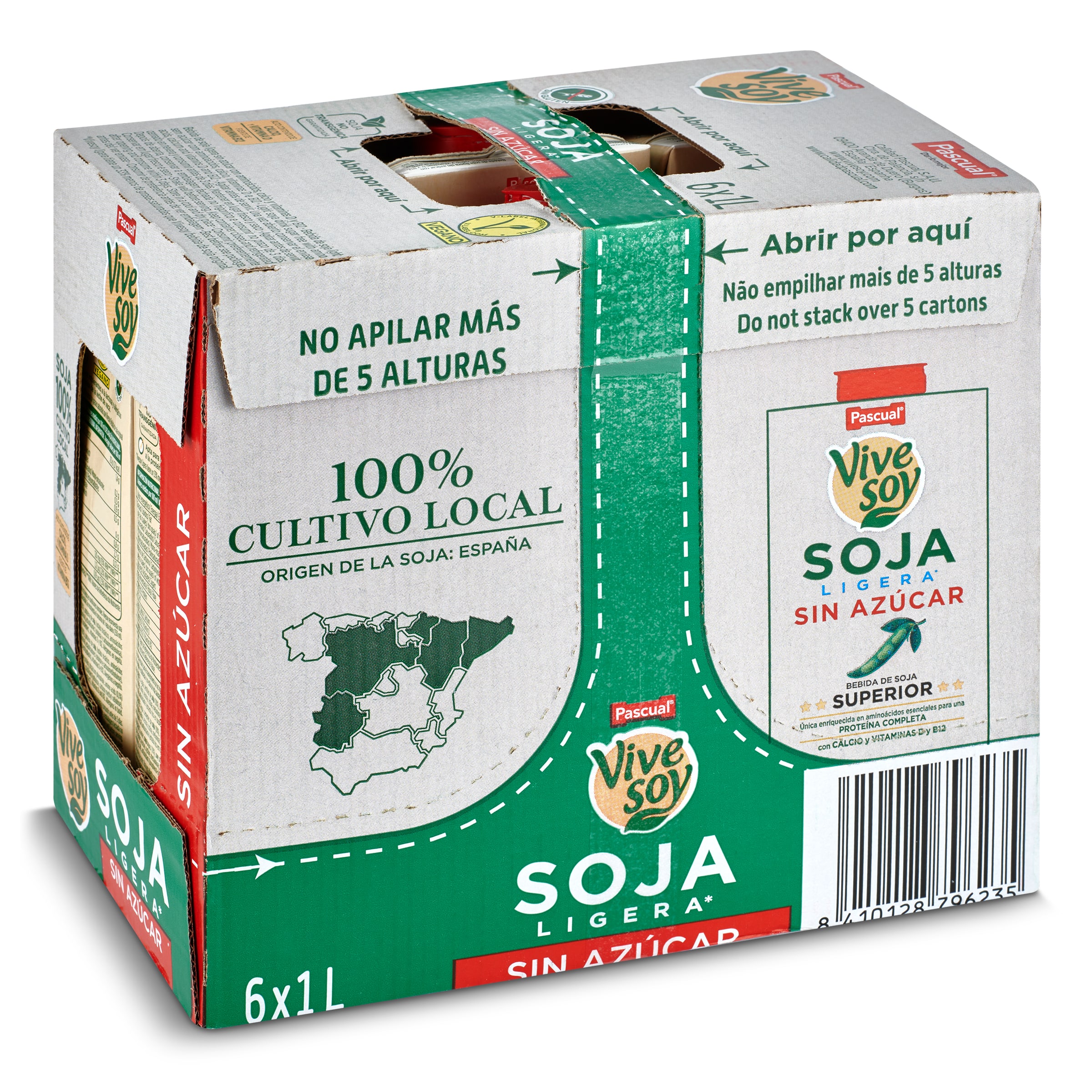 Bebida de soja ligera sin azúcar Pascual Vivesoy pack 6 x 1 l