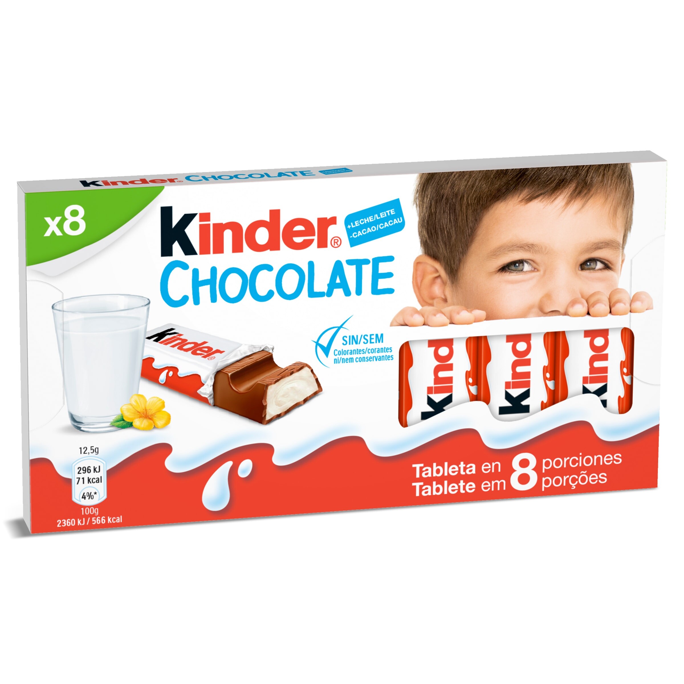 KINDER barrita chocolate 8 unidades 100 gr