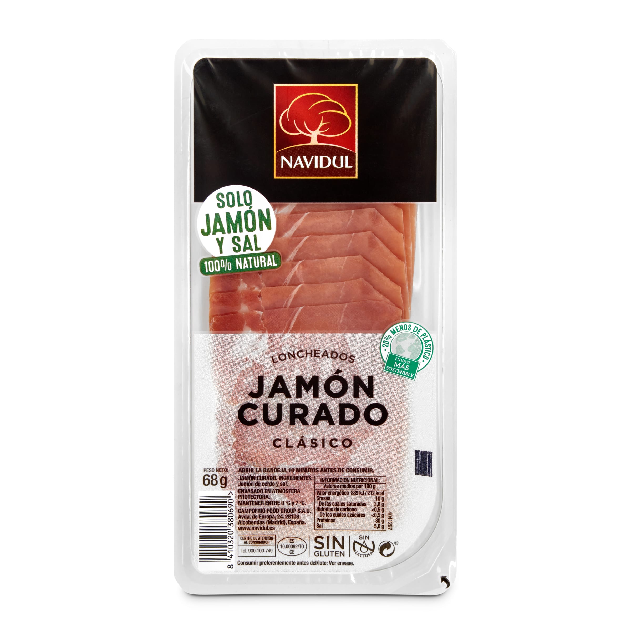 NAVIDUL jamón curado en lonchas envase 68 gr