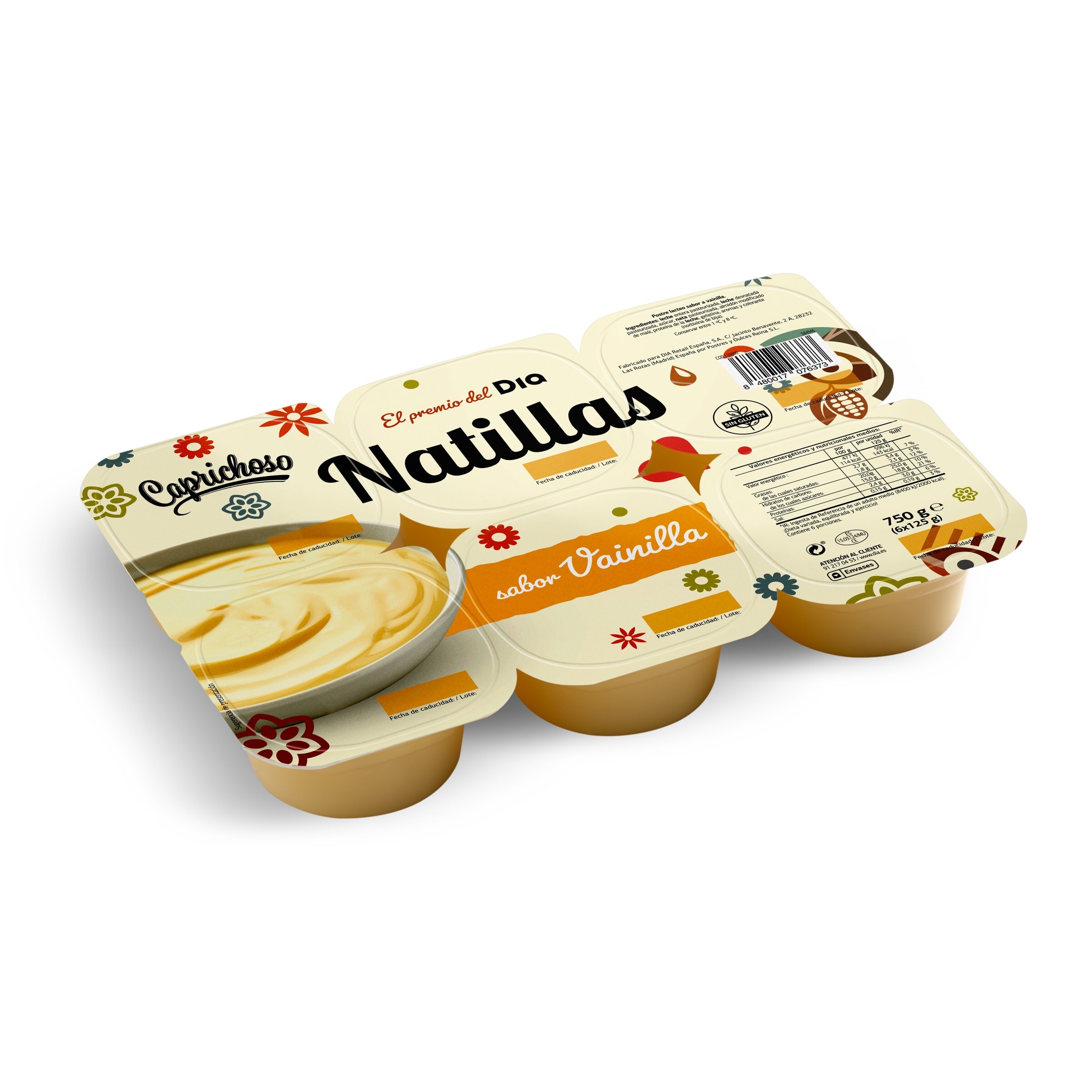 DIA CAPRICHOSO natillas sabor vainilla pack 6 unidades 125 gr