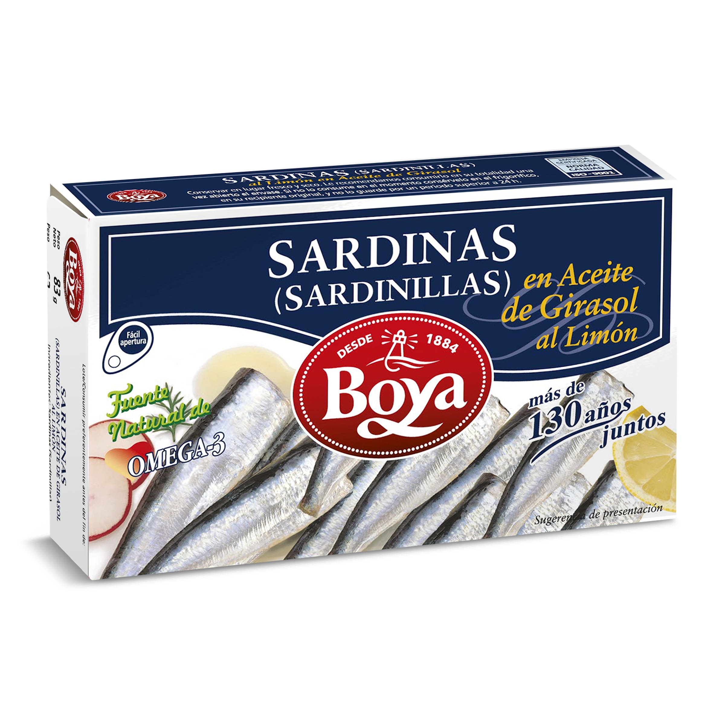 BOYA sardinas en aceite vegetal lata 63 gr