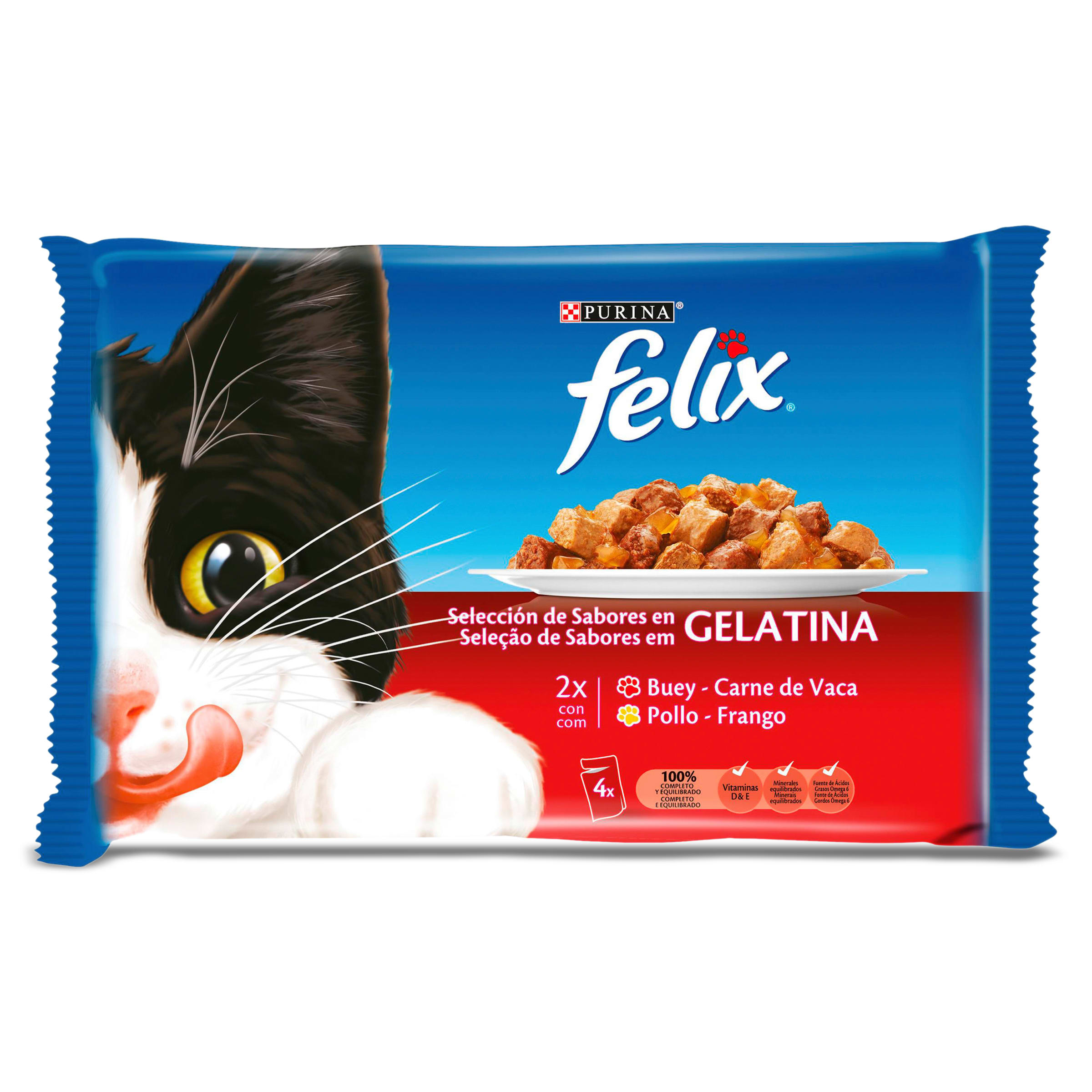FELIX alimento para gatos sabor seleccion de carnes bolsa 4 pack x 100 g