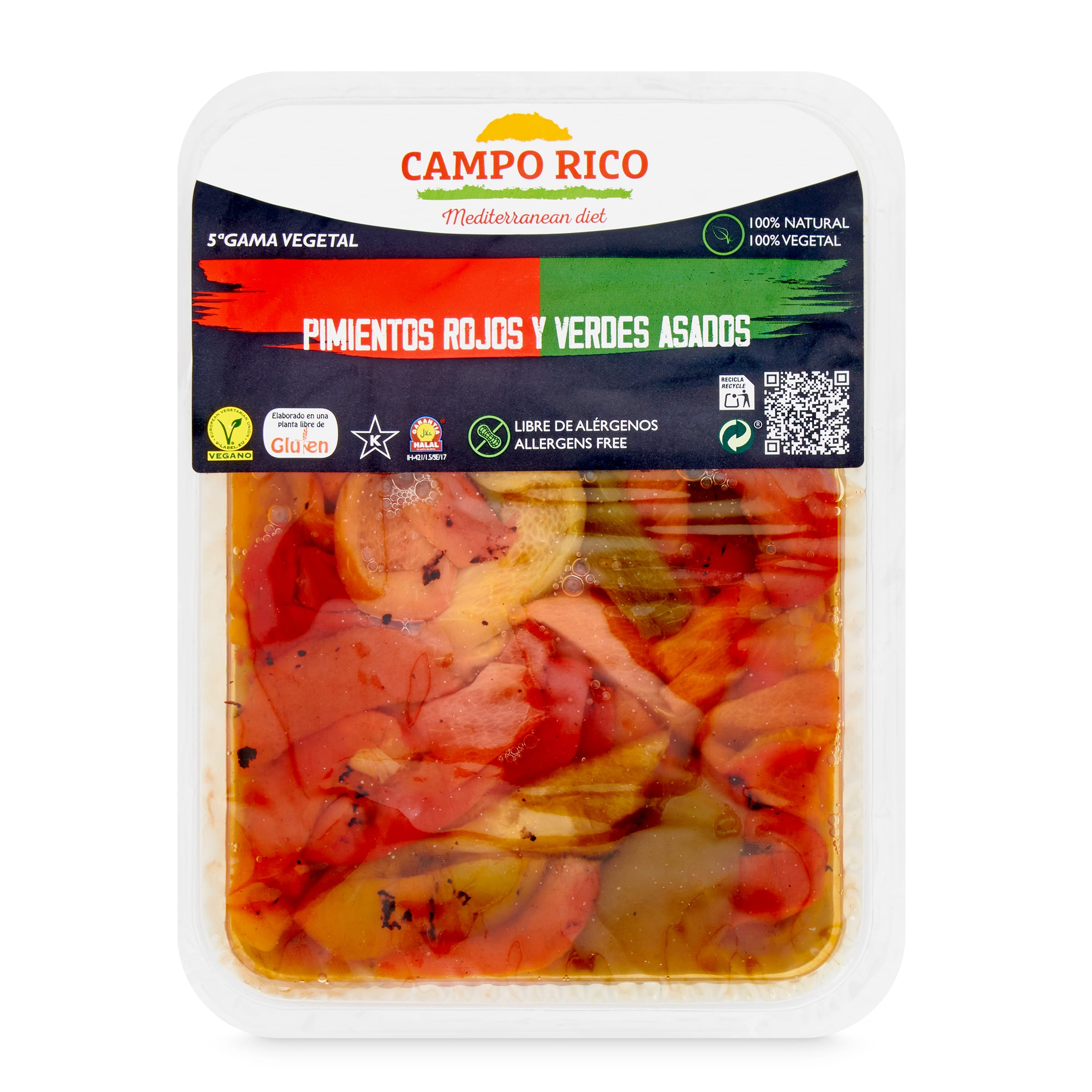 Pimiento asado en tiras bicolor bandeja 350 gr