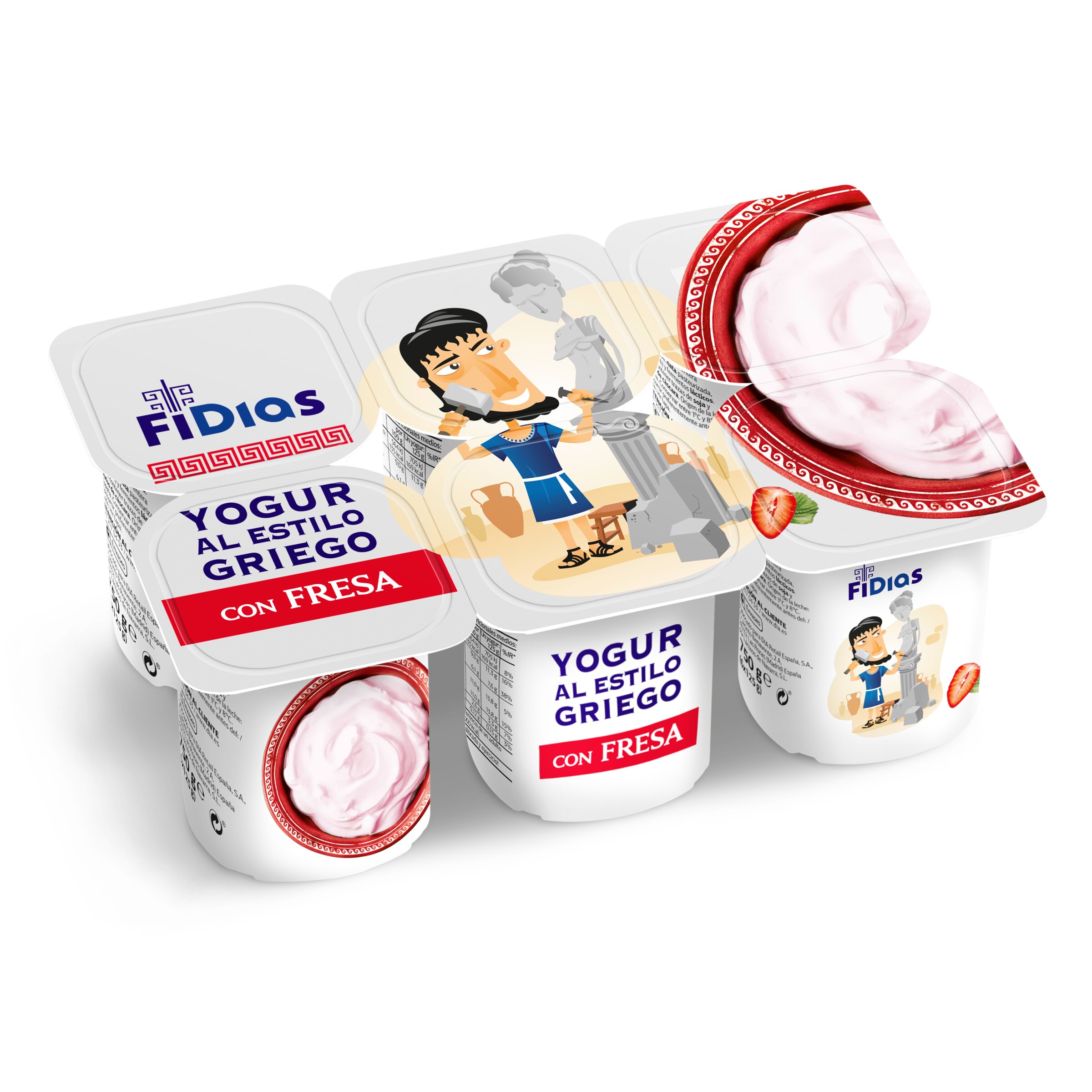 DIA FIDIAS yogur al estilo griego con fresas pack 6 unidades 125 gr