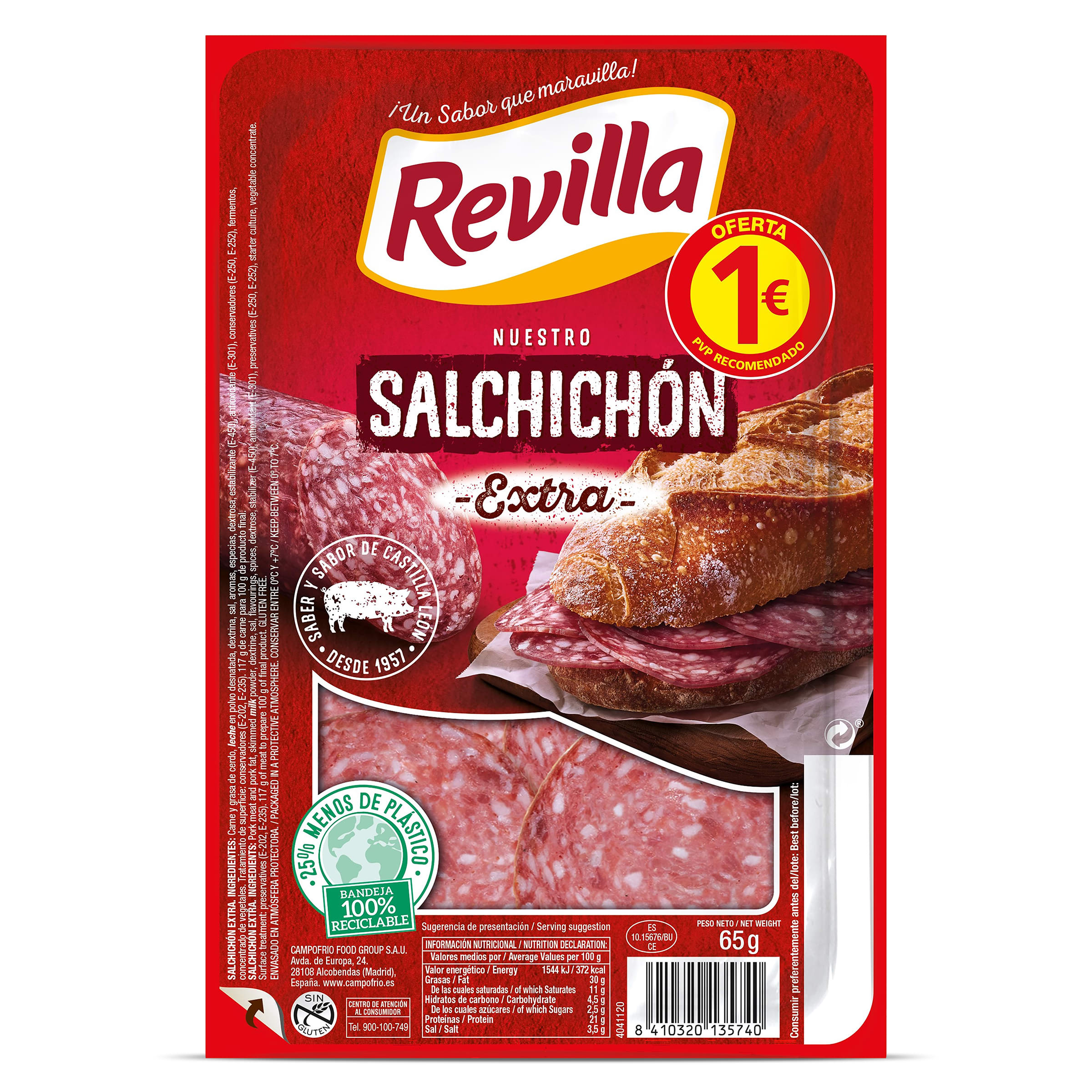 REVILLA salchichón tradicional en lonchas sobre 65 gr