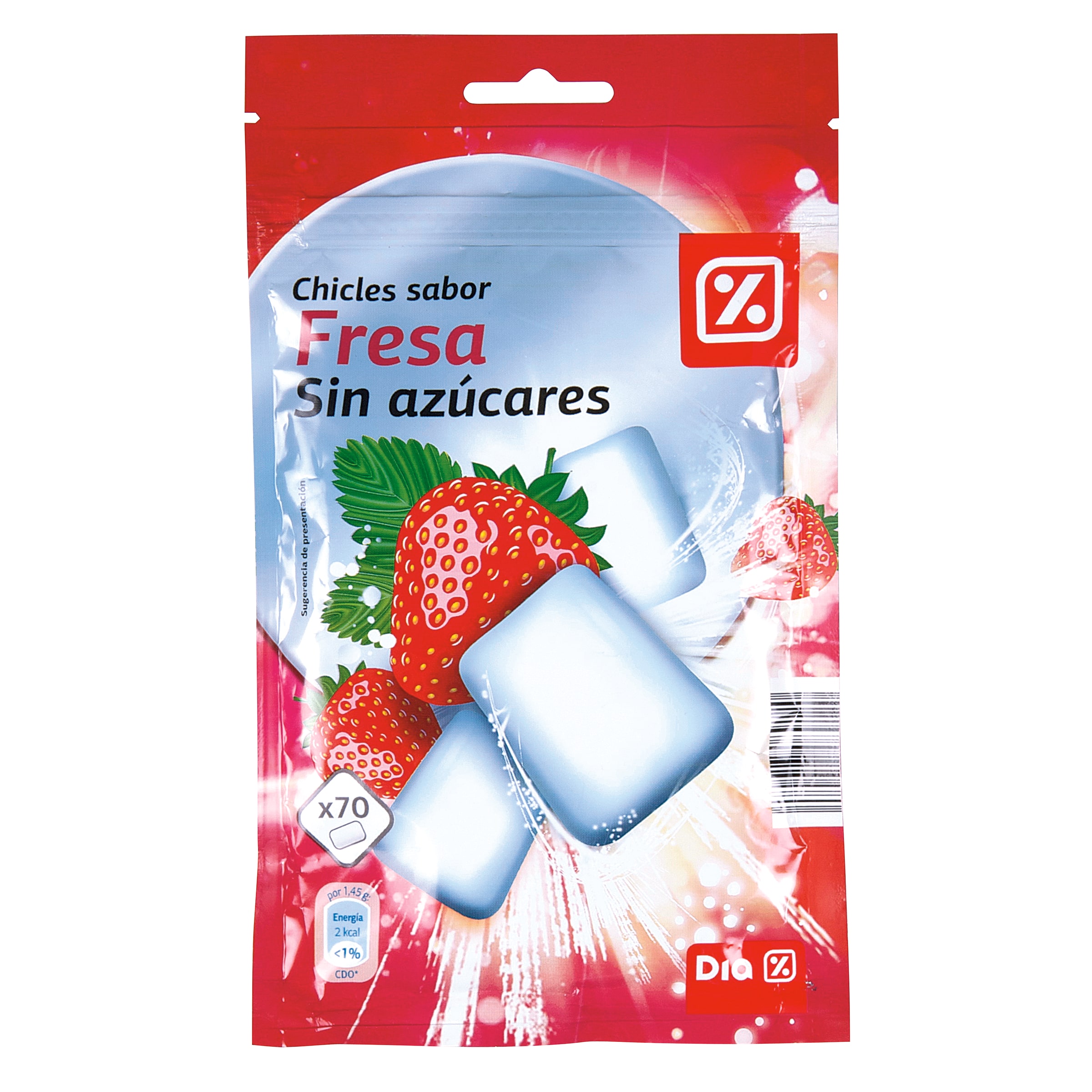 DIA chicle sabor fresa sin azúcares bolsa 98 gr