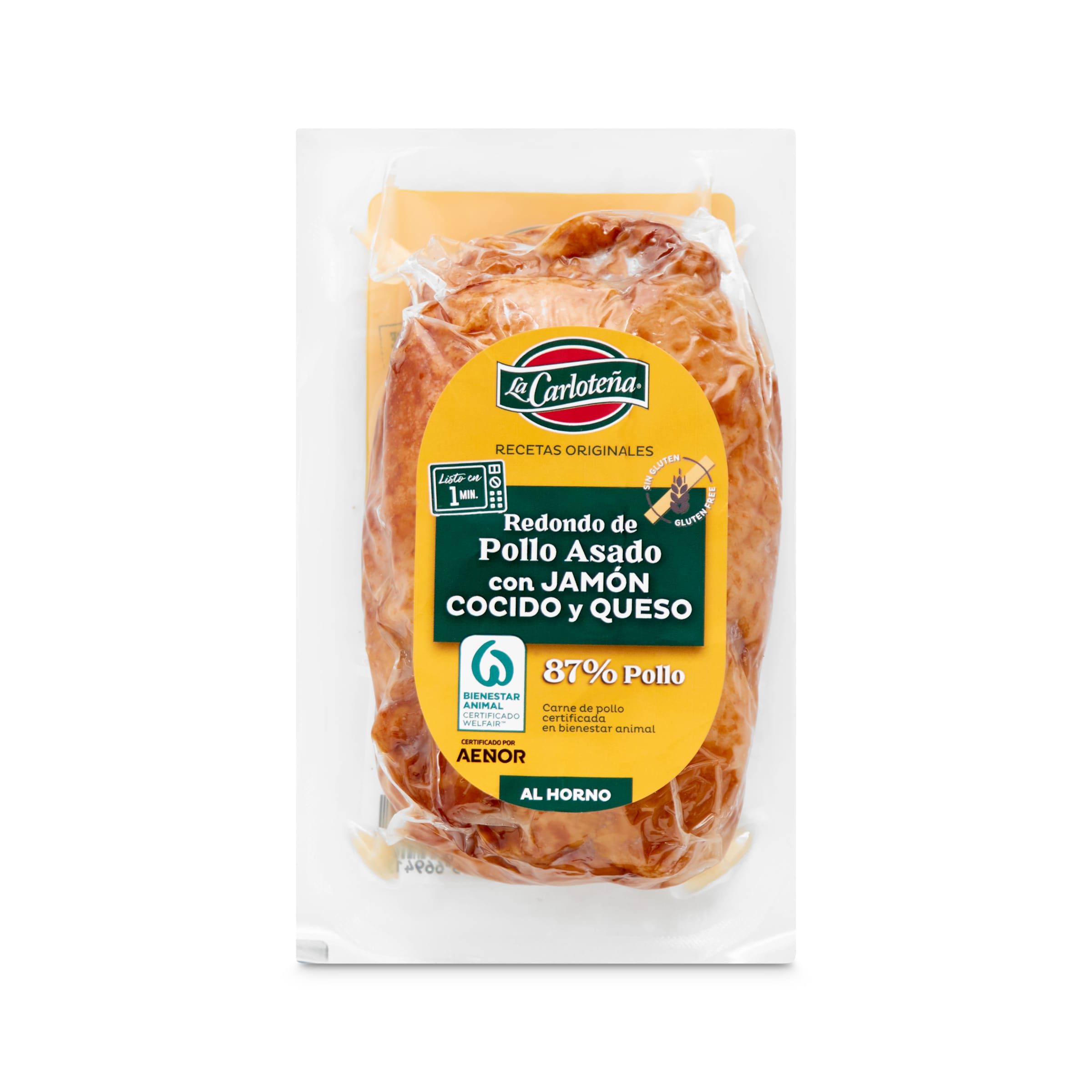 LA CARLOTEÑA redondo de pollo asado relleno de jamón y queso envase 340 gr