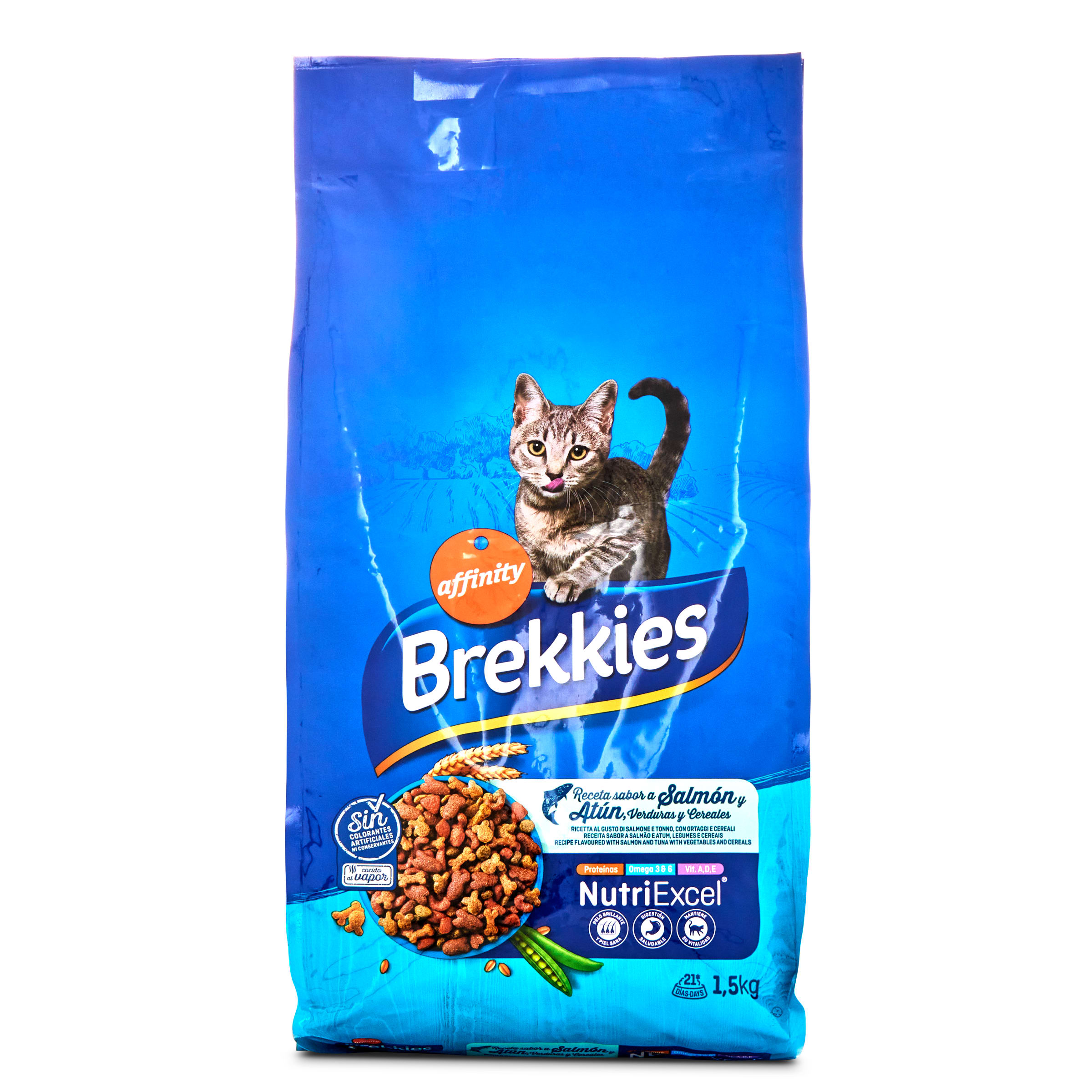 BREKKIES Excel alimento para gatos sabor salmón, atún y verduras bolsa 1.5 Kg