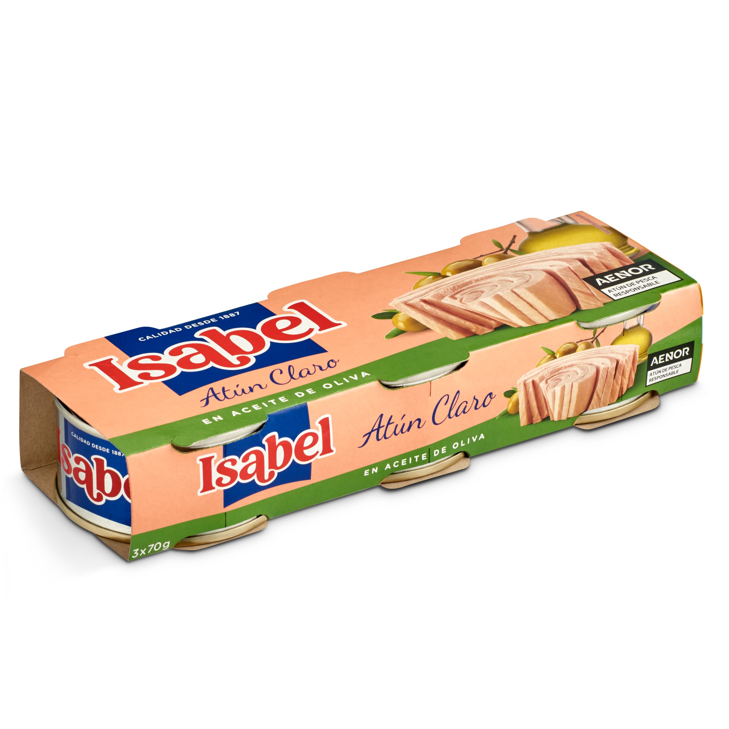 ISABEL atún claro en aceite de oliva pack 3 latas de 52 gr