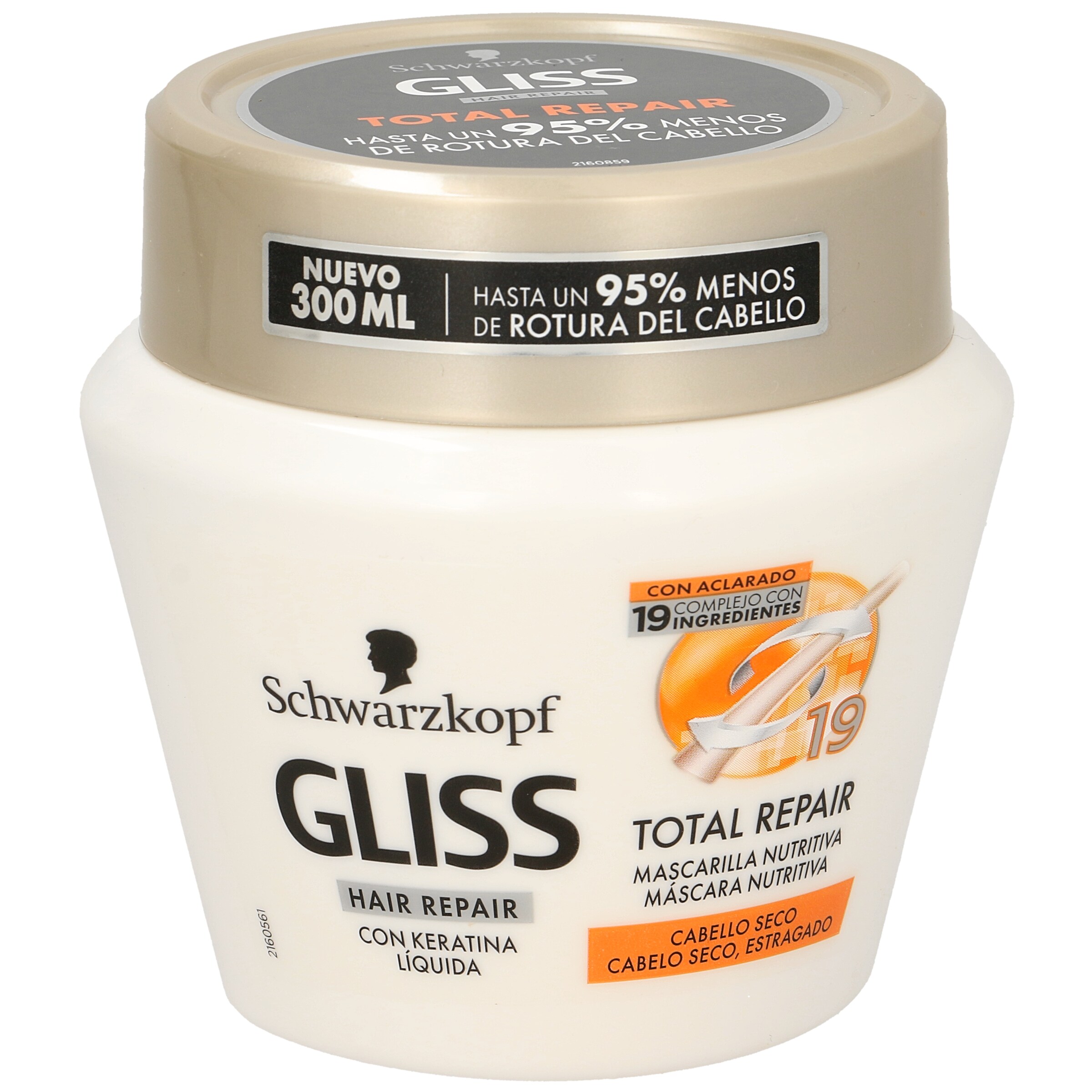 GLISS mascarilla reparación total para cabellos secos tarro 300 ml