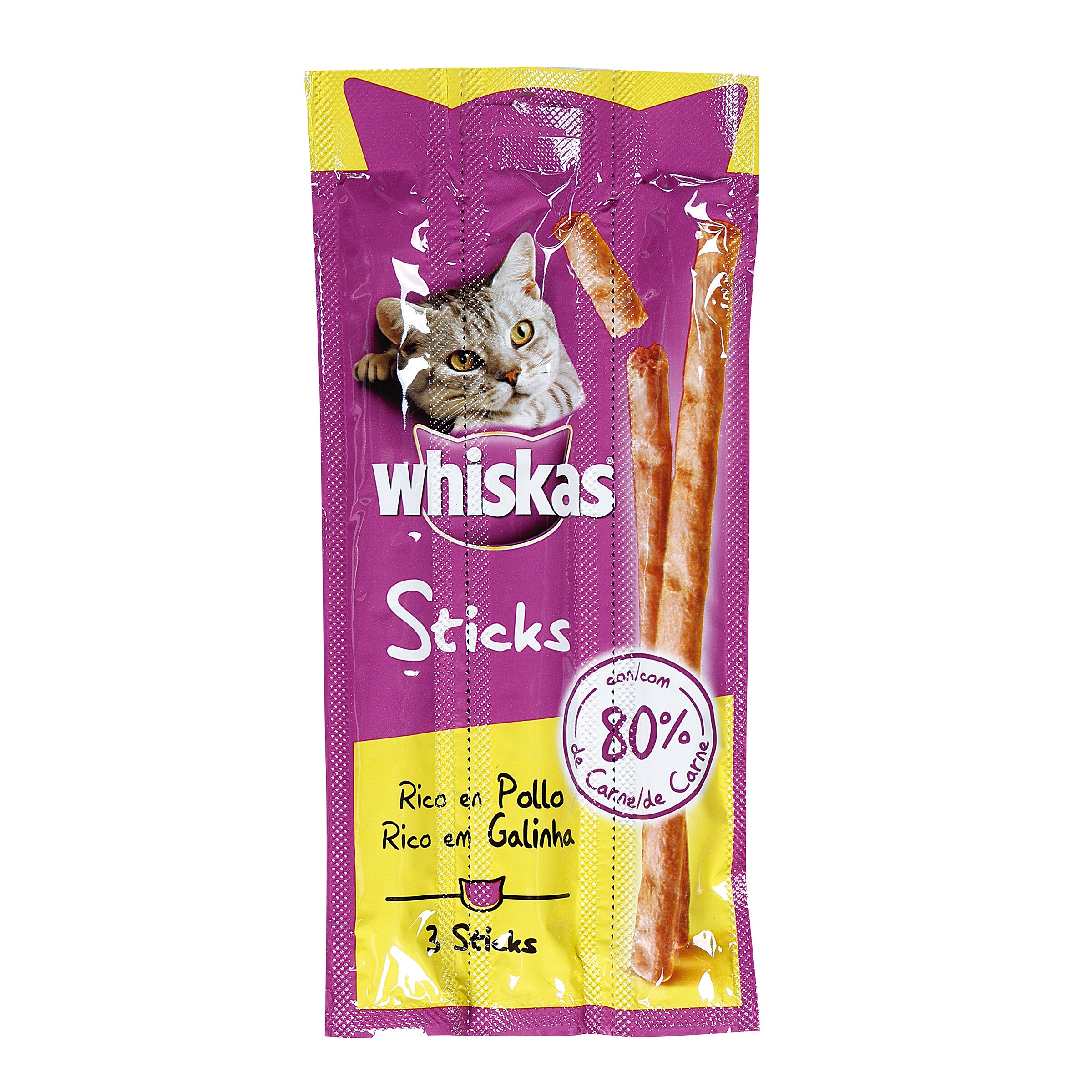 WHISKAS snack para gatos sabor pollo bolsa 18 gr