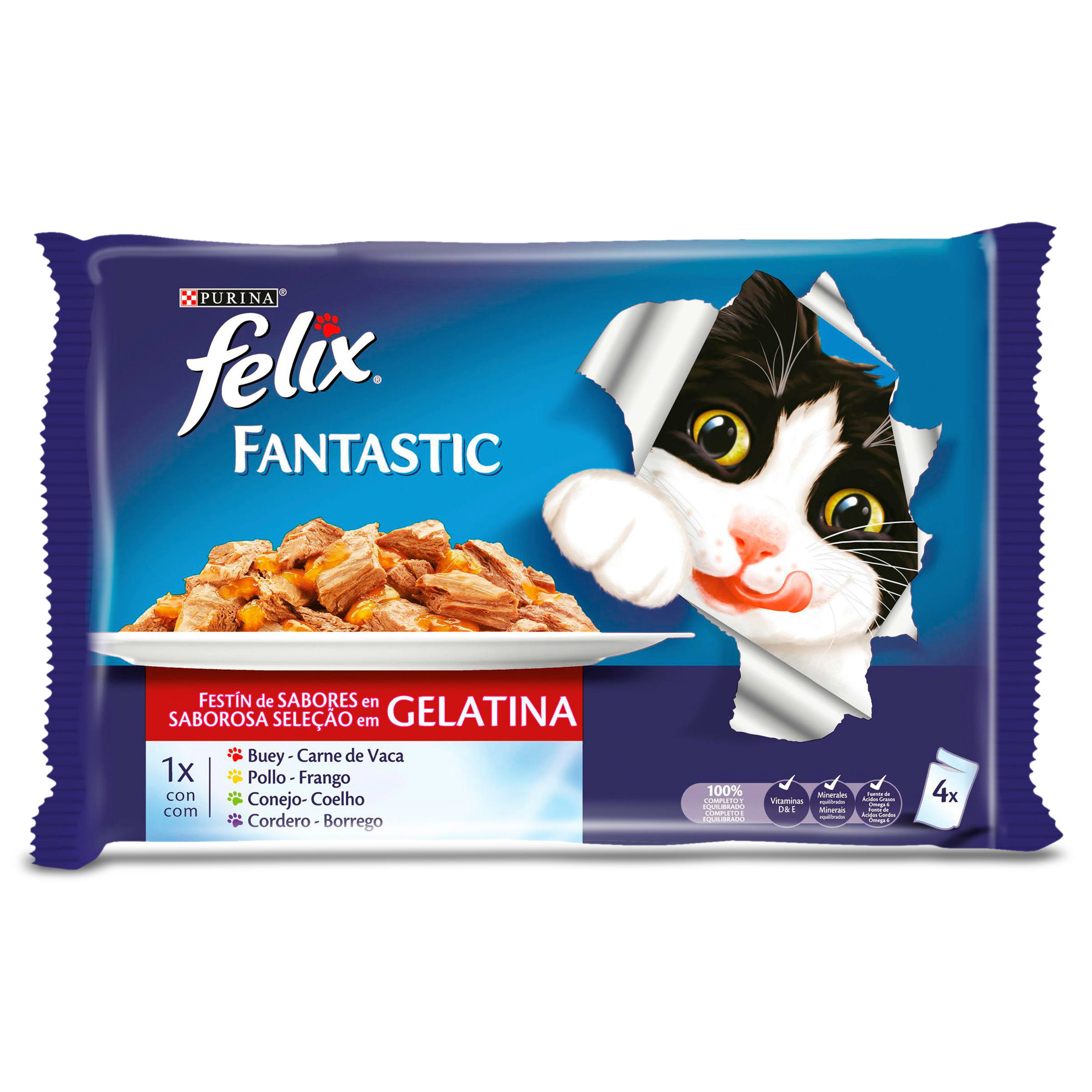 FELIX Fantastic alimento para gatos en gelatina selección de carnes 4x100 gr