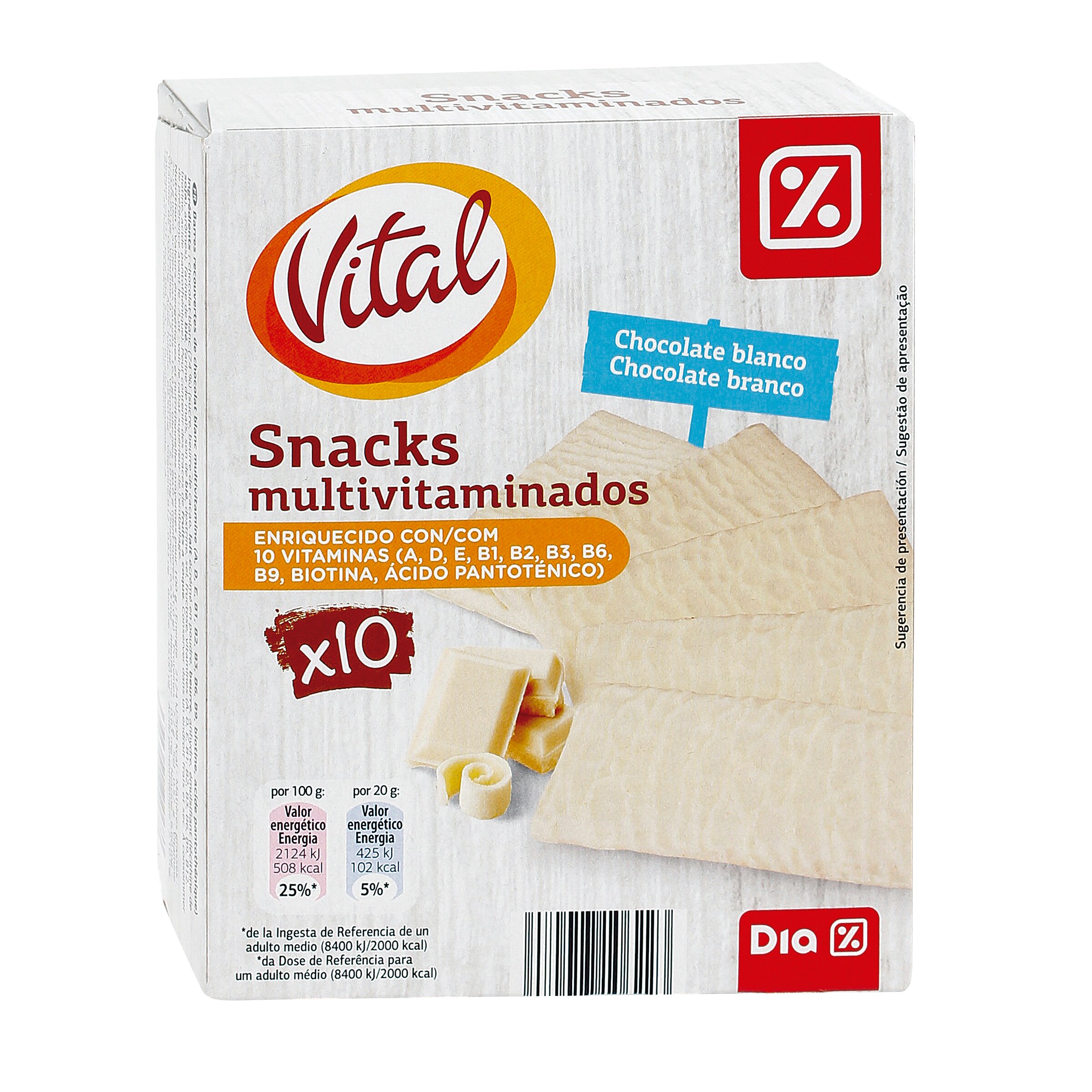 DIA VITAL snack bañado en chocolate blanco multivitaminado caja 200 gr