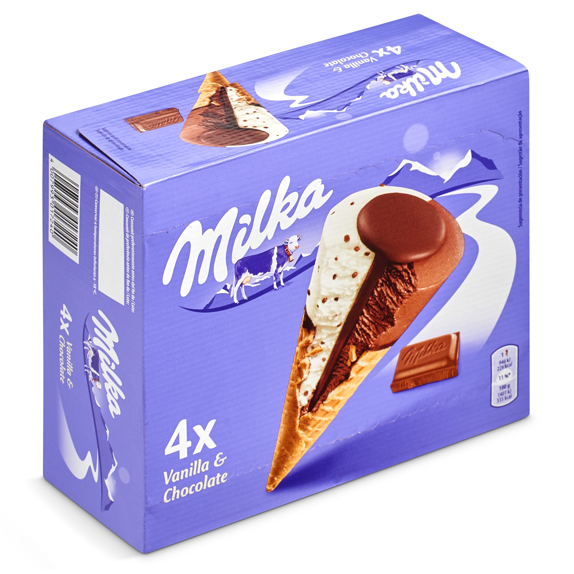 MILKA helado cono chocolate y vainilla caja 4 uds 270 gr