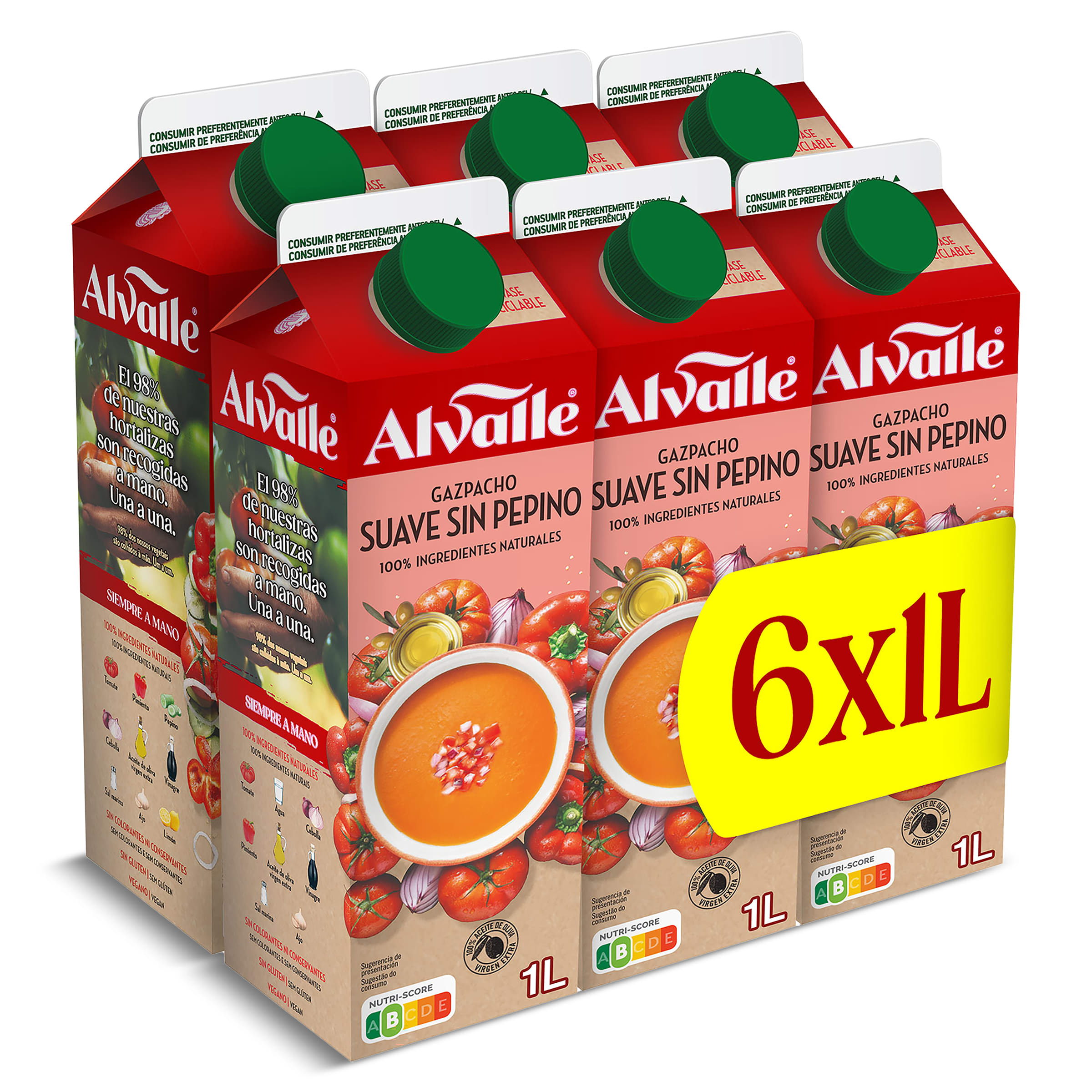Gazpacho suave sin pepino Alvalle pack 6 x 1 l