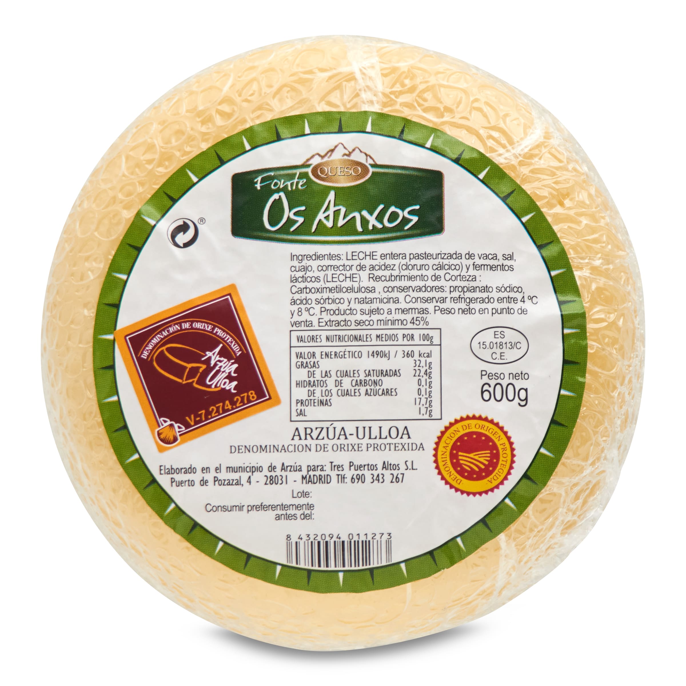 FONTE OS ANXOS  queso graso madurado pieza 600 gr
