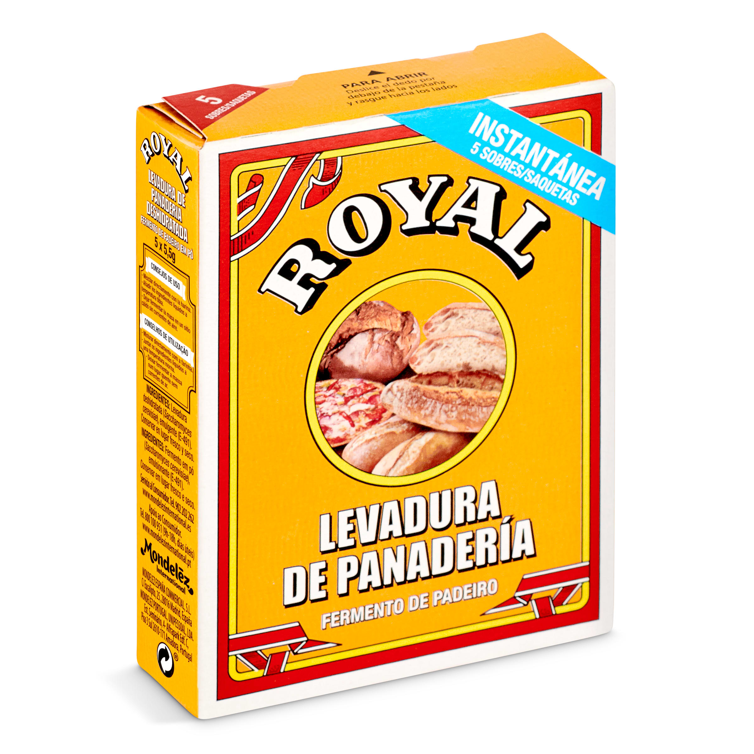 ROYAL levadura de panaderia caja 5 sobres de 5,5 gr