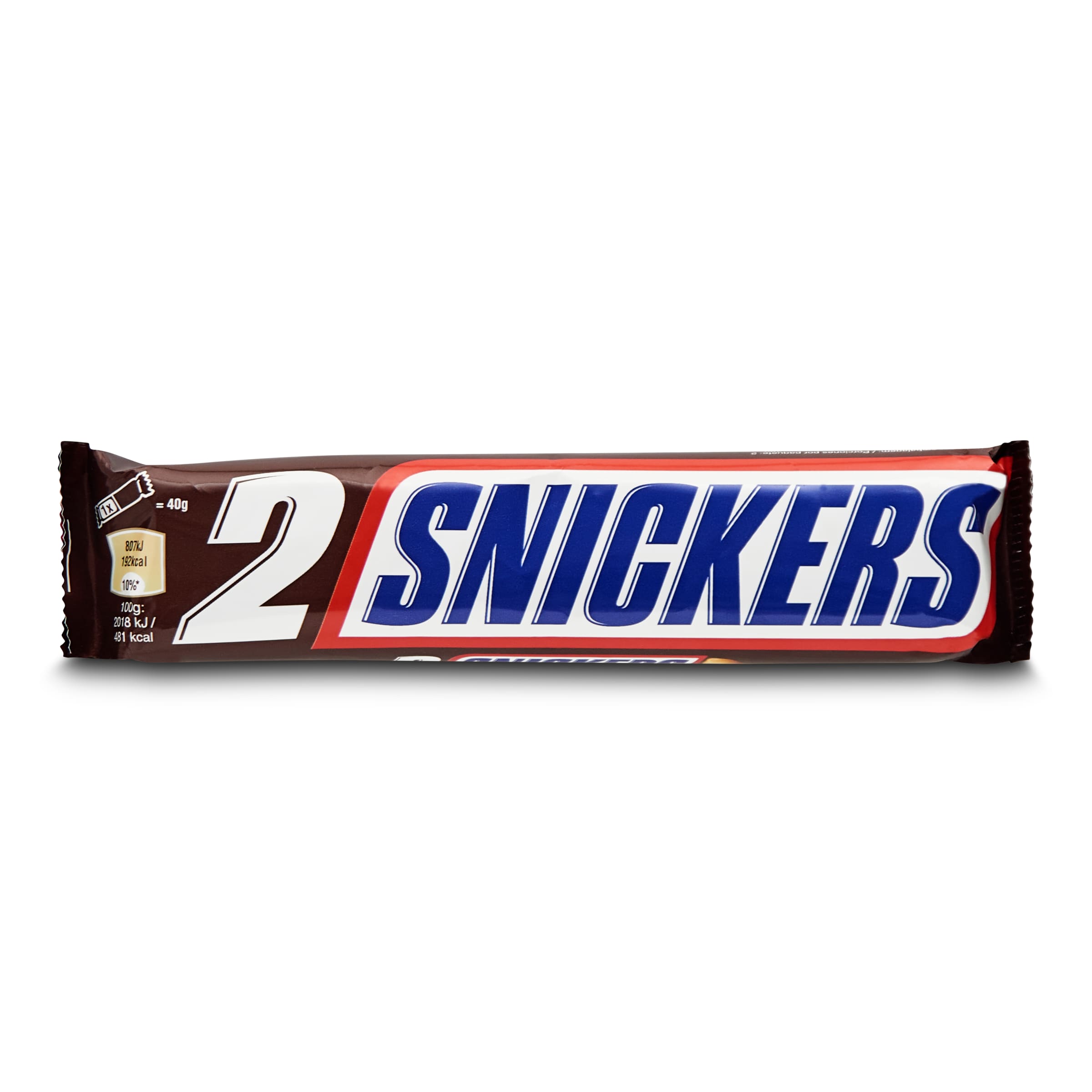 SNICKERS barritas rellenas de caramelo con cacahuetes paquete 2 uds 80 gr