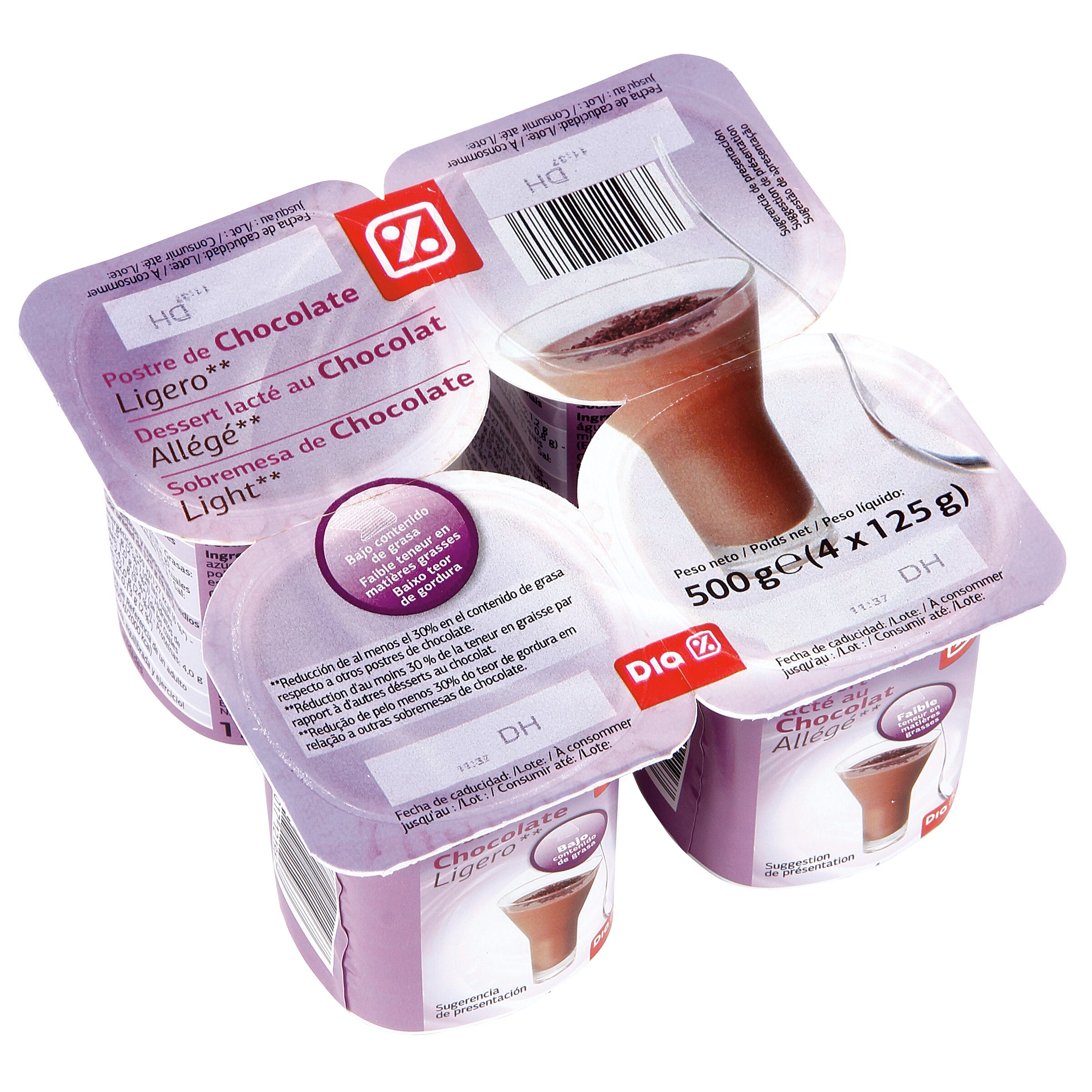 DIA postre de chocolate ligero pack 4 unidades 125 gr