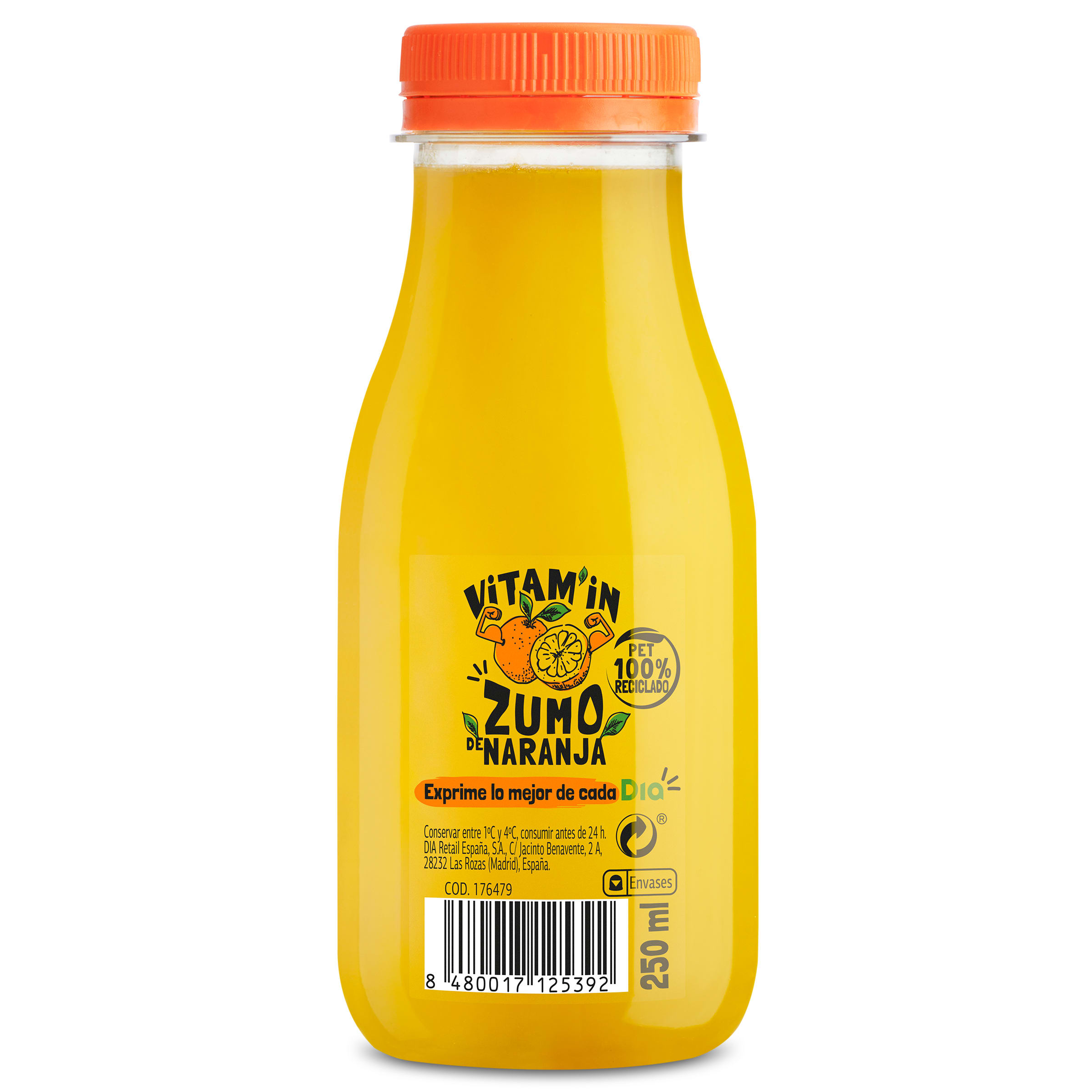 Zumo de naranja recién exprimido botella 250 ml