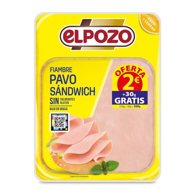 Fiambre de pavo sándwich Elpozo bandeja 270 + 30 g-0 Fiambre de pavo sándwich Elpozo bandeja 270 + 30 g-0