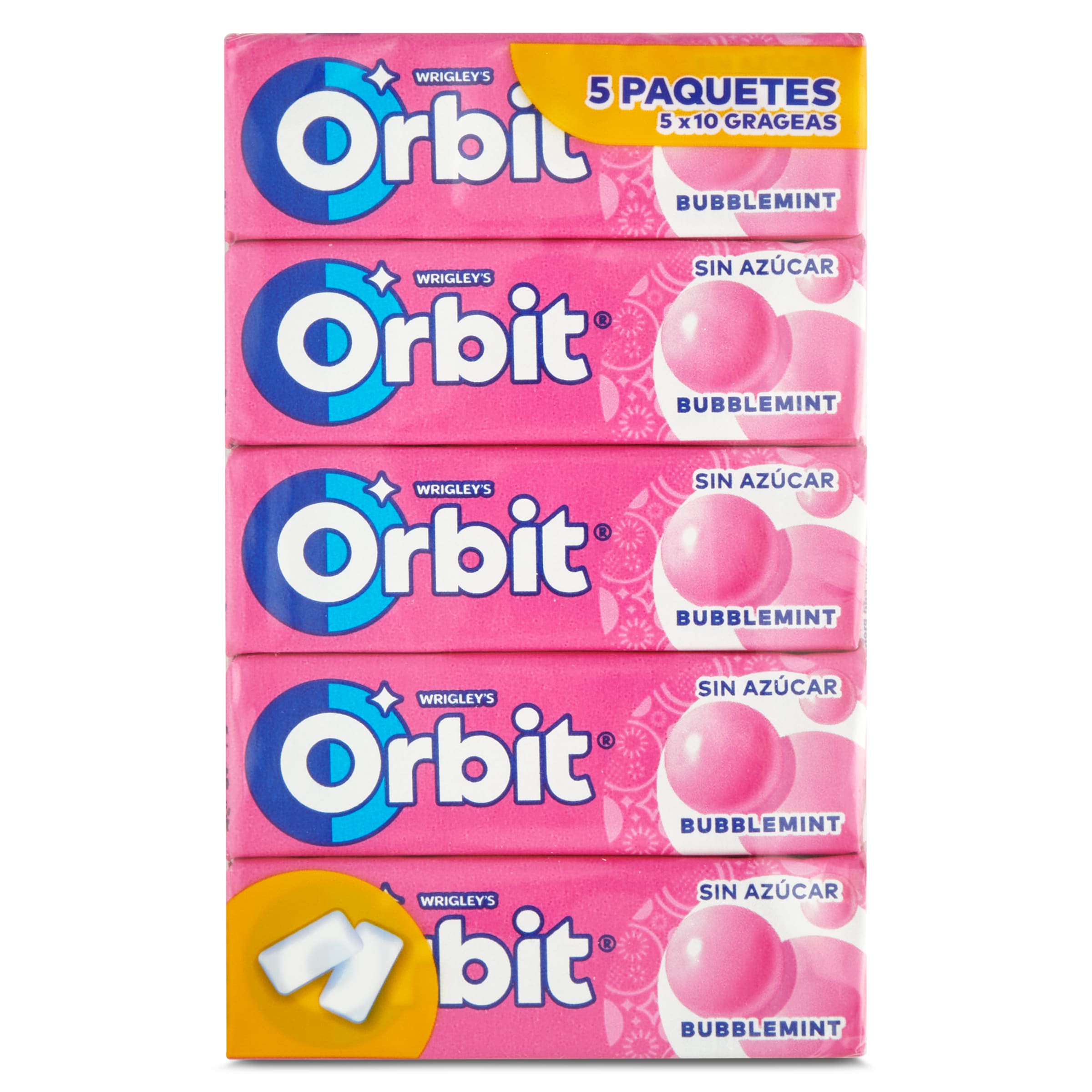 ORBIT chicle grageas sabor bubblemint paquete 5 uds
