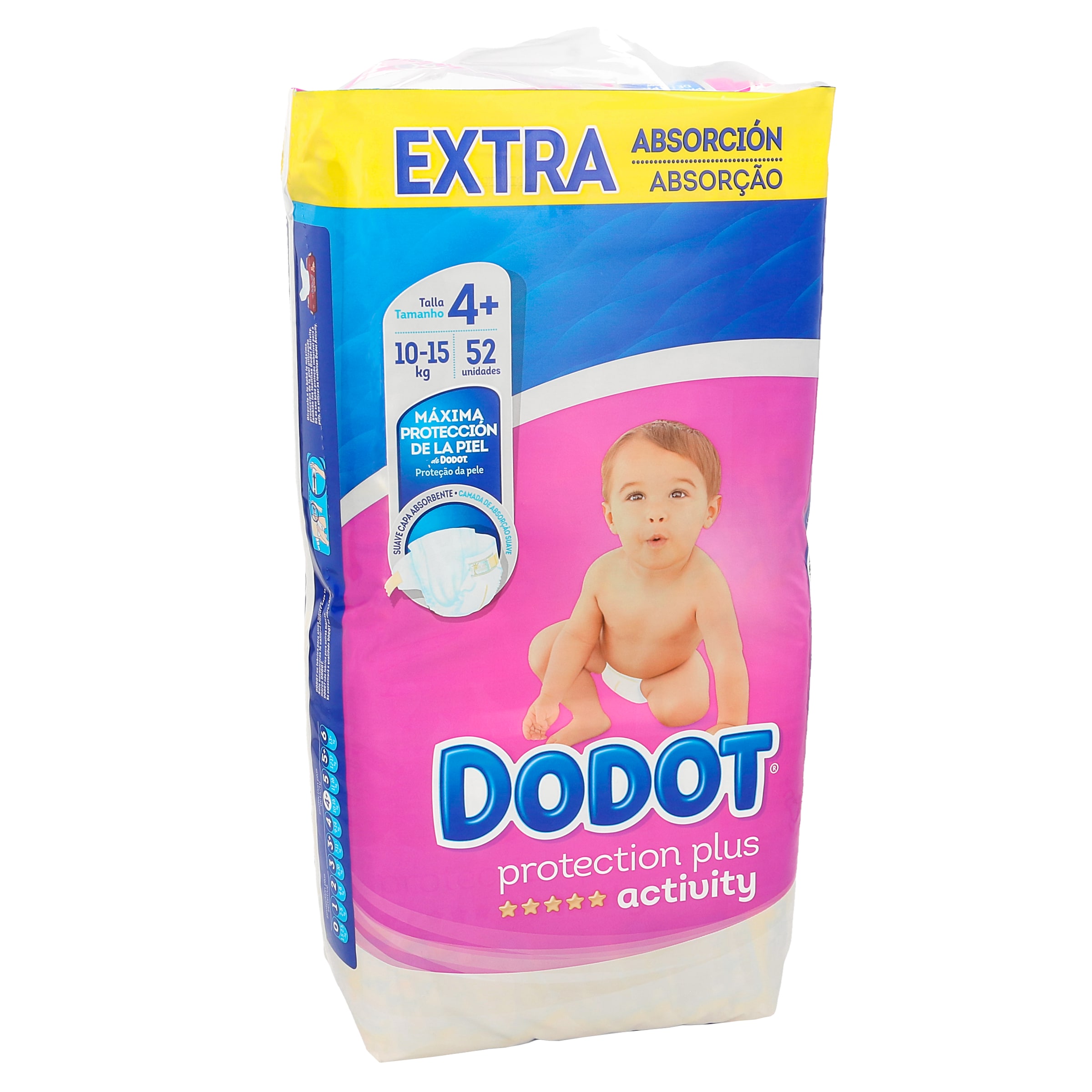 DODOT Activity extra pañales 10-15 kgs talla 4 paquete 52 uds