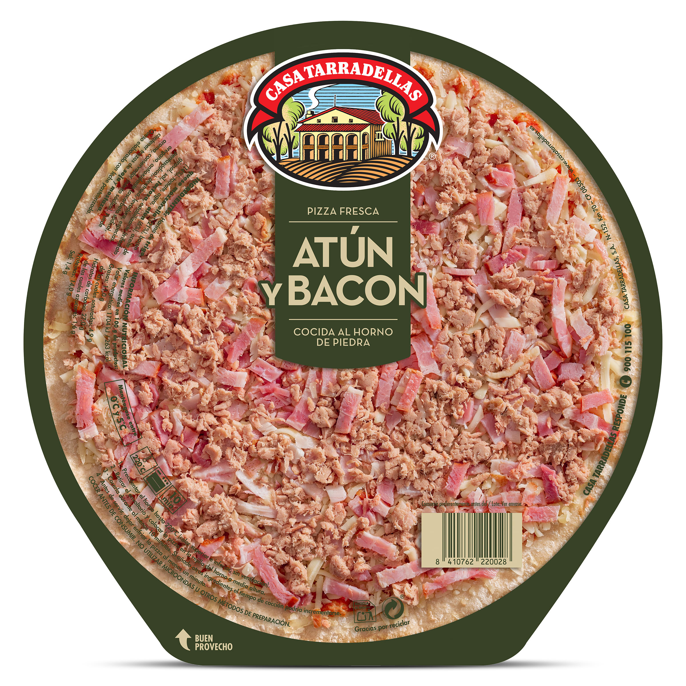 CASA TARRADELLAS pizza atún y bacon envase 405 gr