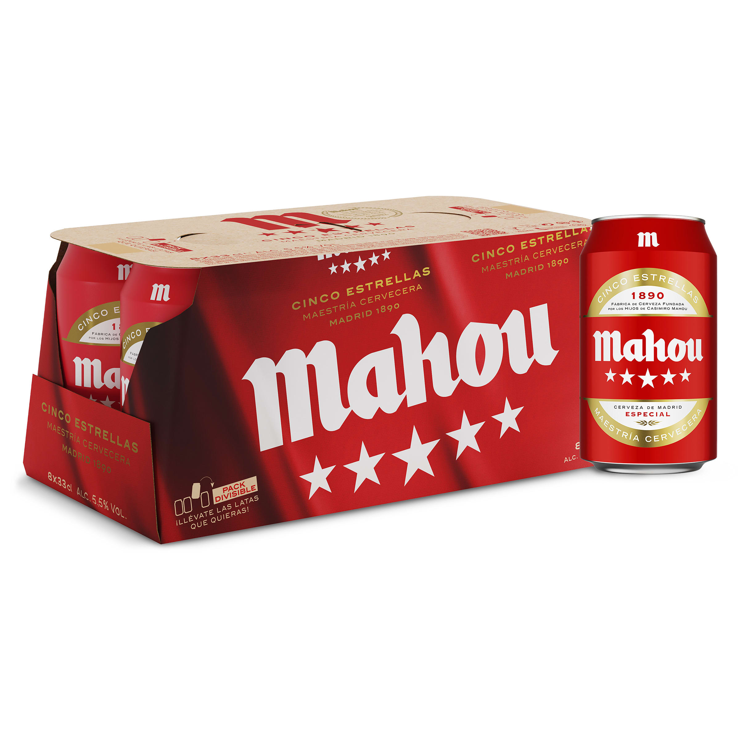 Cerveza Mahou 5 Estrellas pack 8 x 33 cl