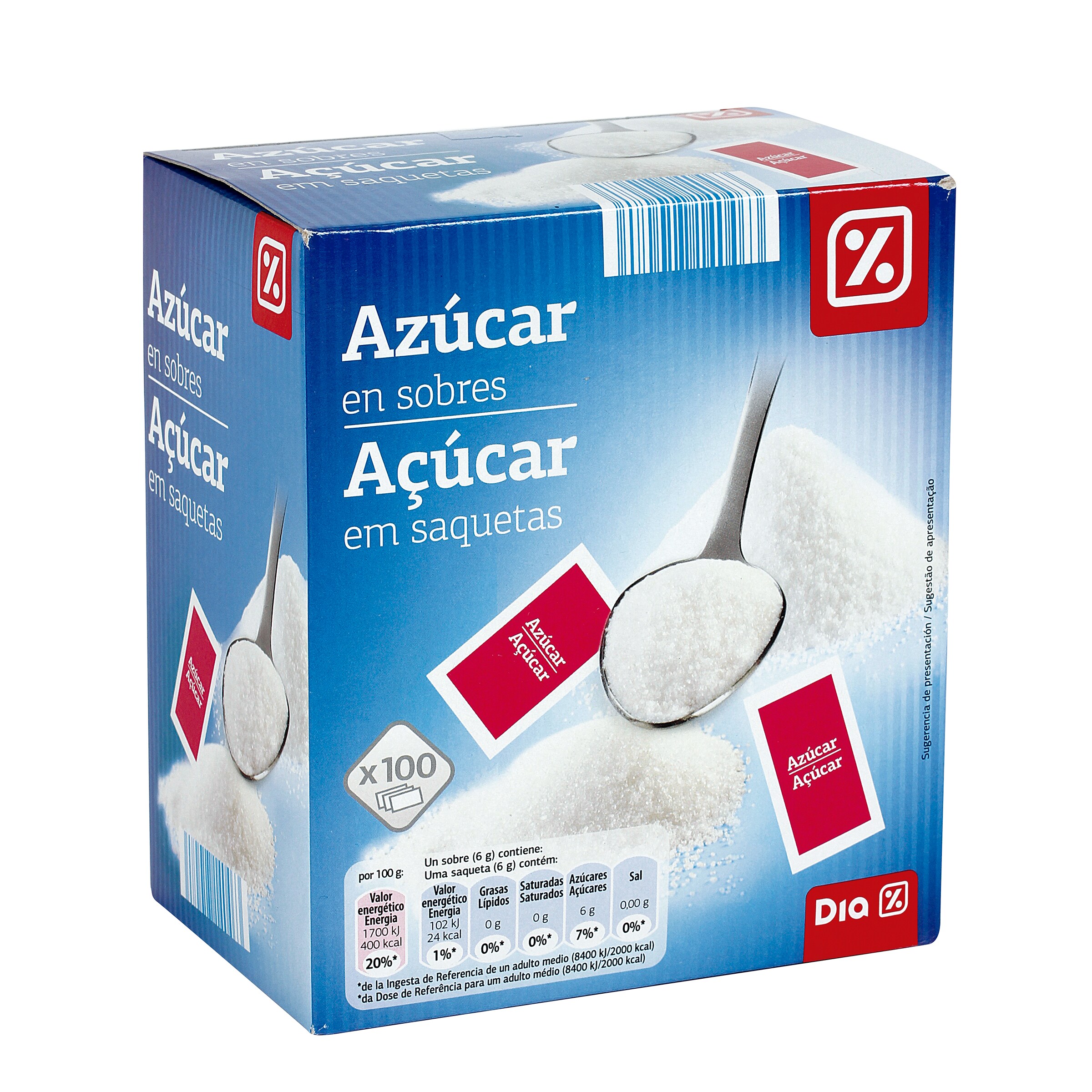 DIA azúcar blanco en sobres caja 100 uds