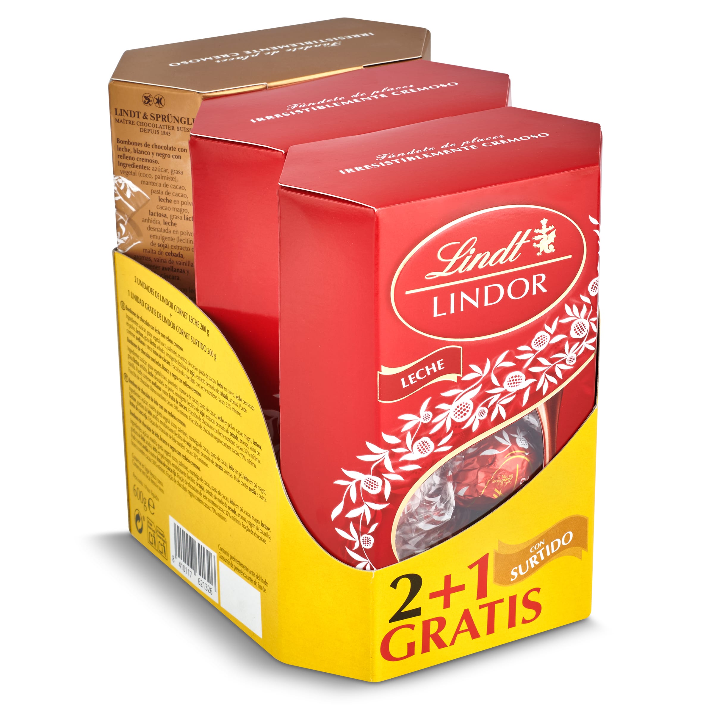 LINDT Lindor pack 2 bombones de chocolate con leche 200 gr + surtido 200 gr