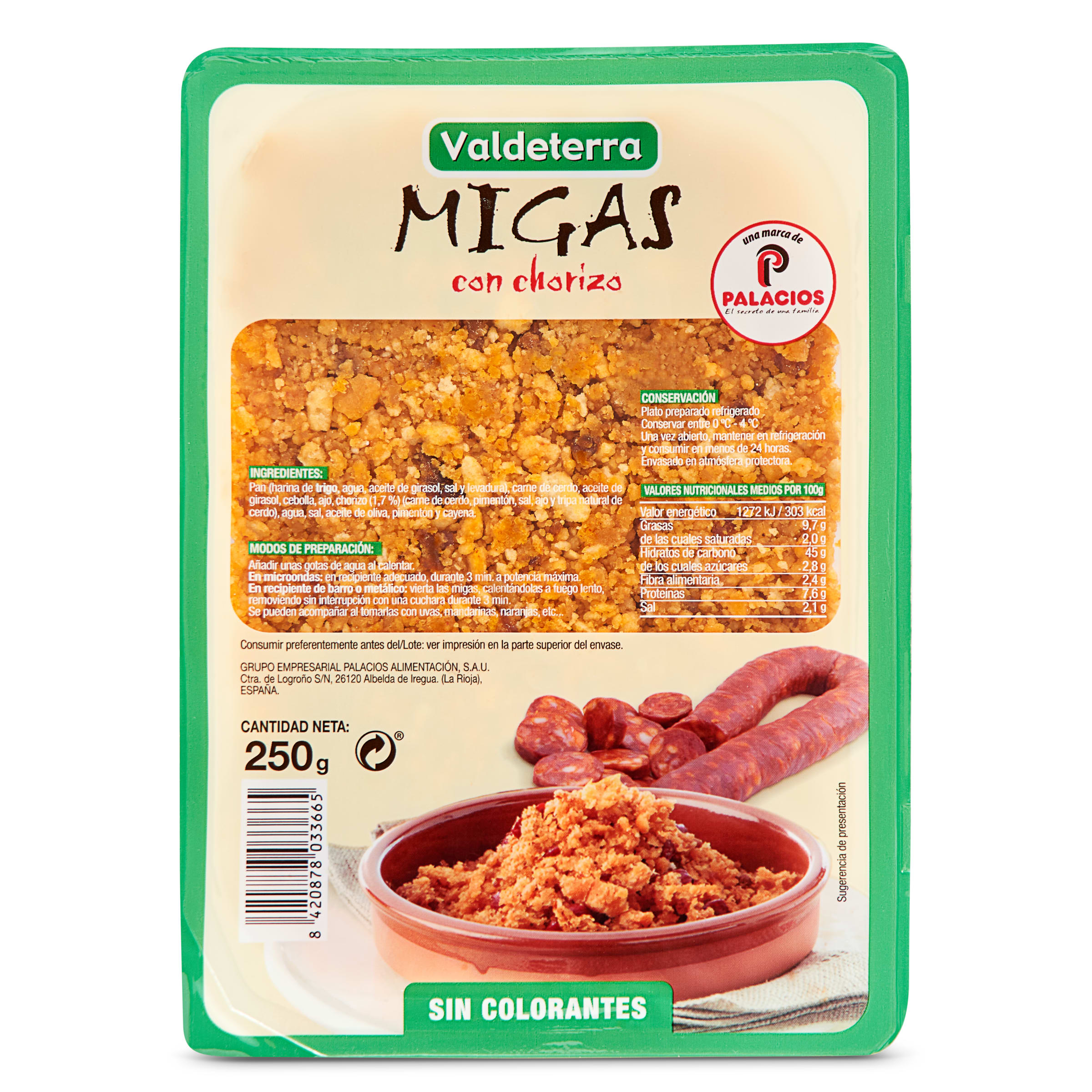 VALDETERRA migas con chorizo envase 275 gr