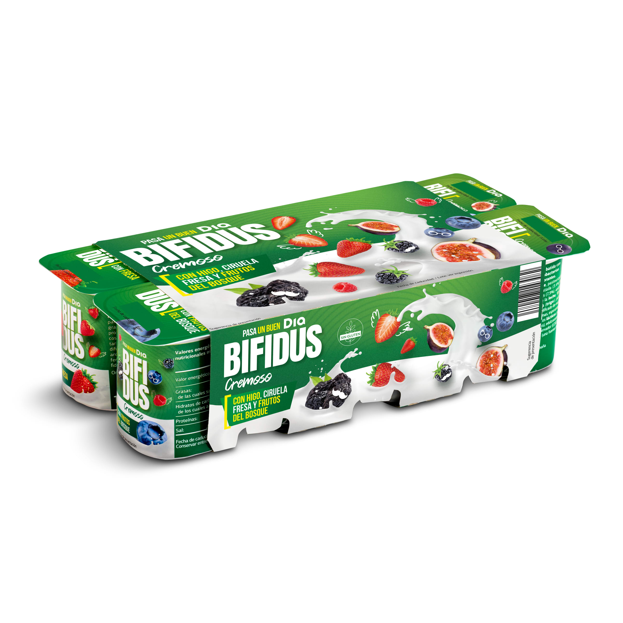 DIA BÍFIDUS cremoso de higo, ciruela, fresa y frutos del bosque pack 8 unidades 125 gr