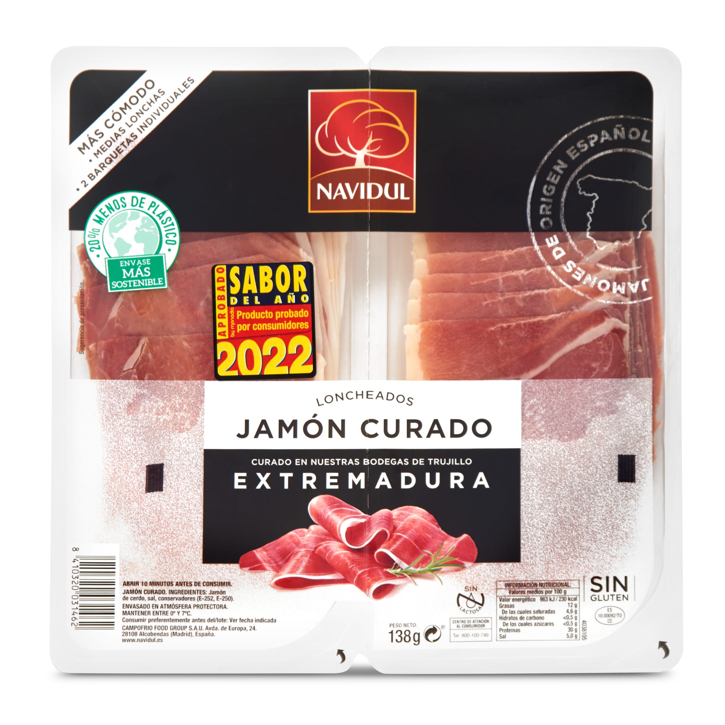 NAVIDUL jamón curado medias lonchas bipack sobre 138 gr