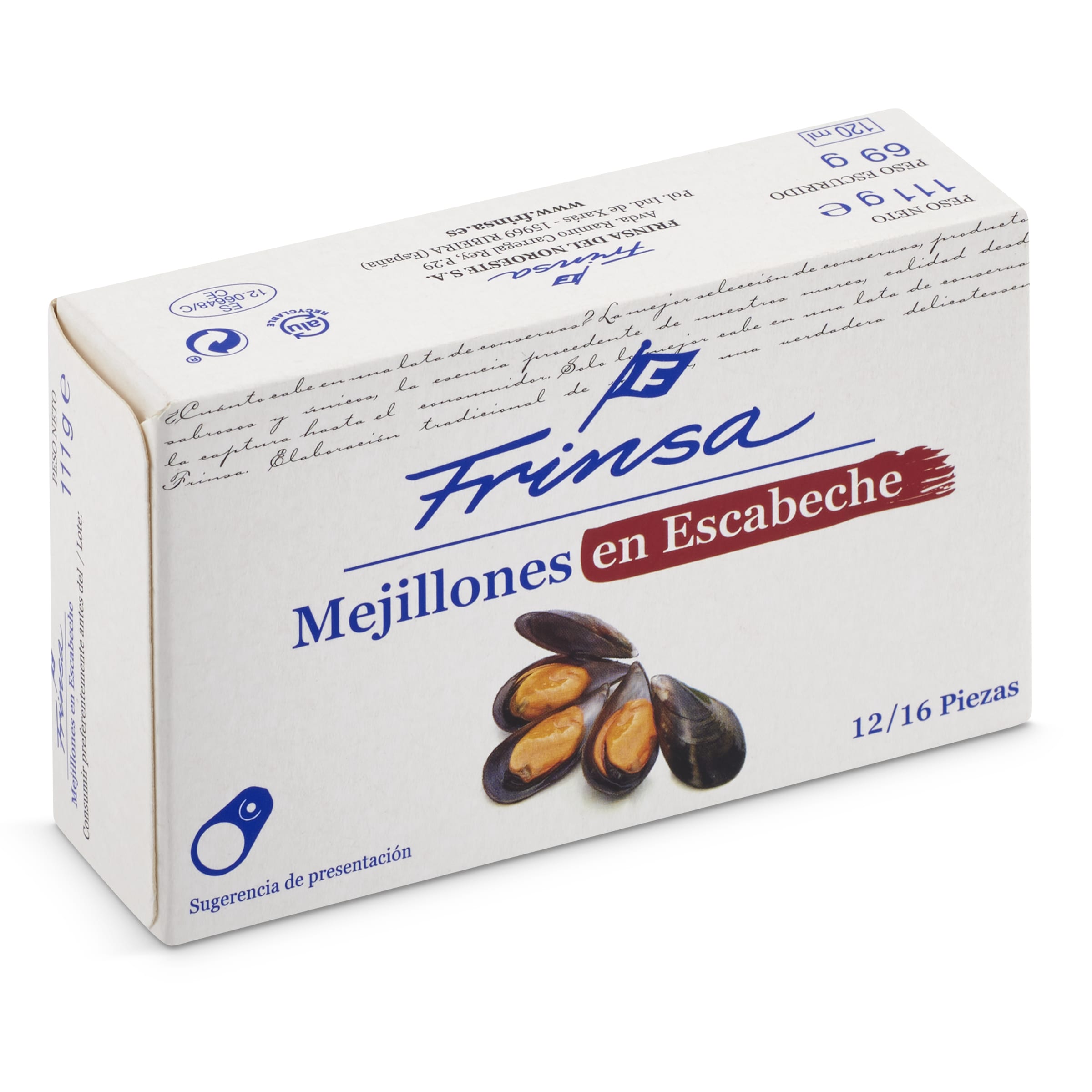 FRINSA mejillones en escabeche 6/8 piezas lata 69 gr