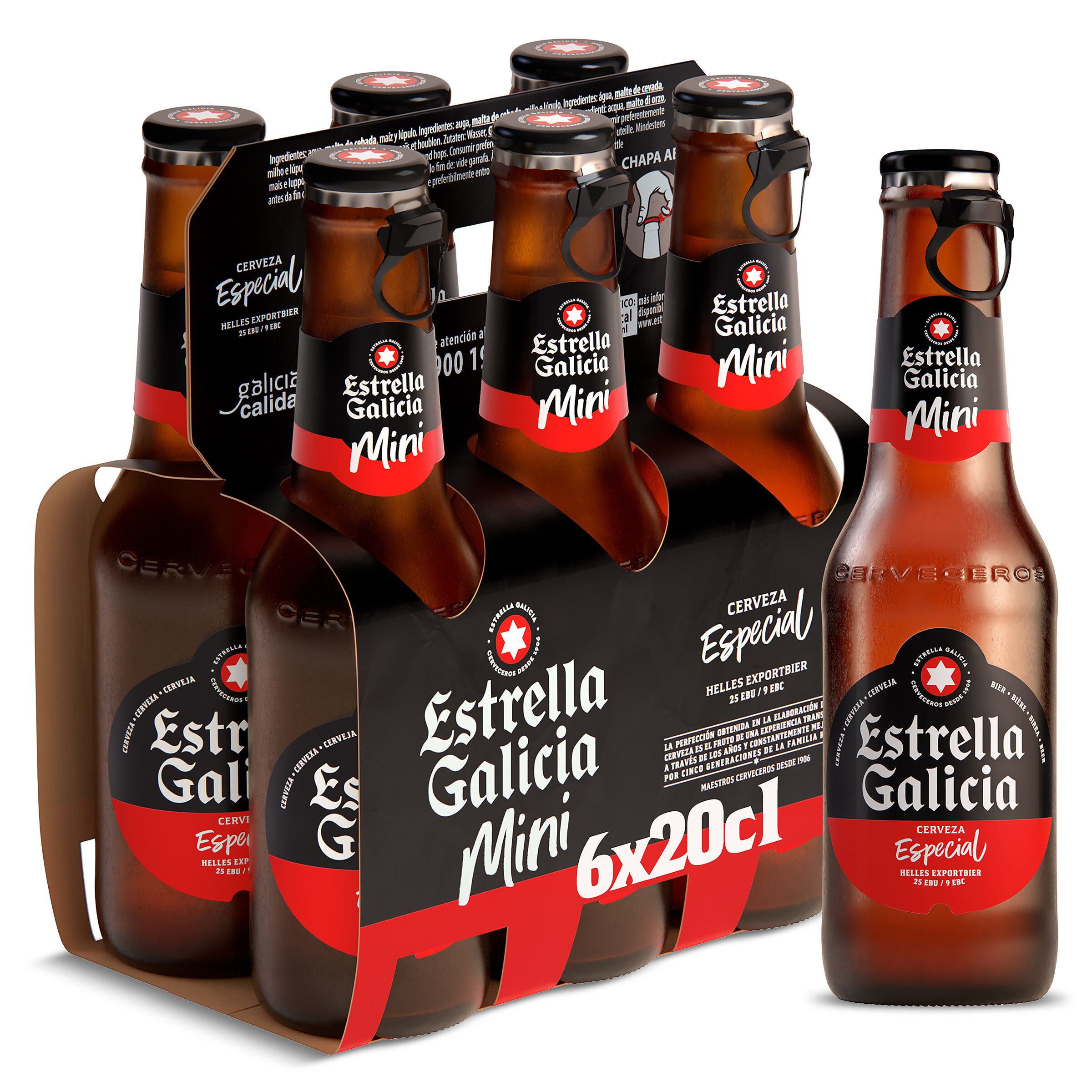 Cerveza especial Estrella Galicia botella 6 x 20 cl