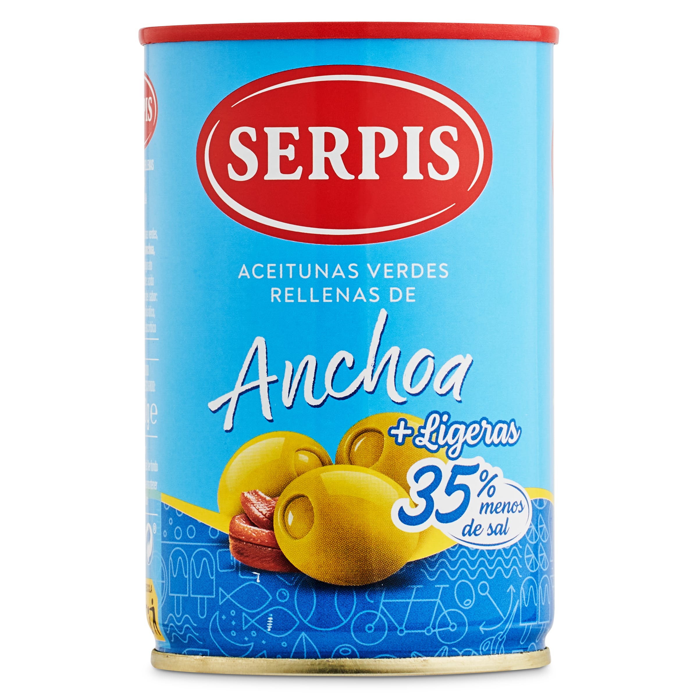 Aceitunas rellenas de anchoas + ligeras Serpis lata 130 g