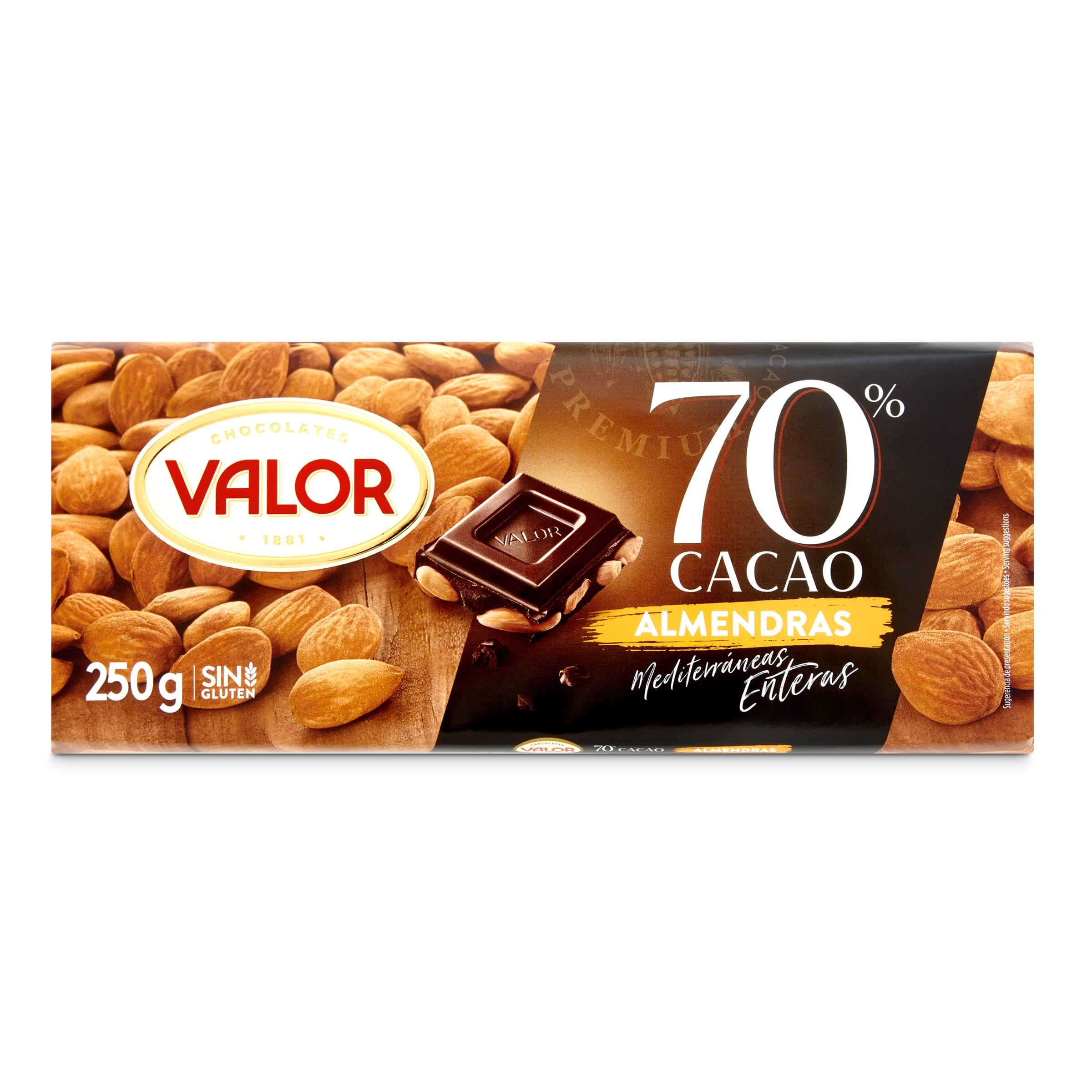 VALOR chocolate negro 70%  con almendras tableta 250 gr