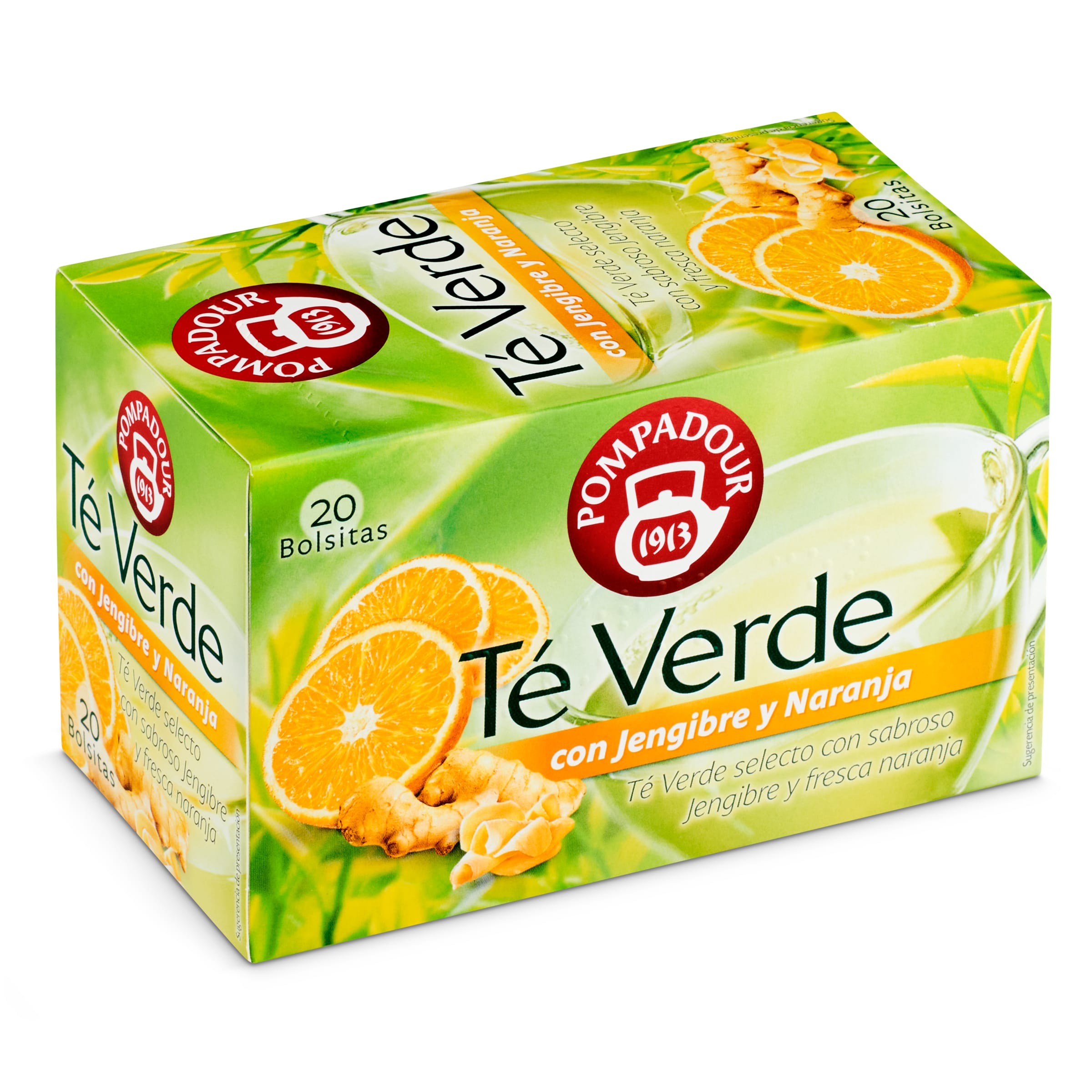 POMPADOUR té verde con jengibre y naranja estuche 20 bolsitas