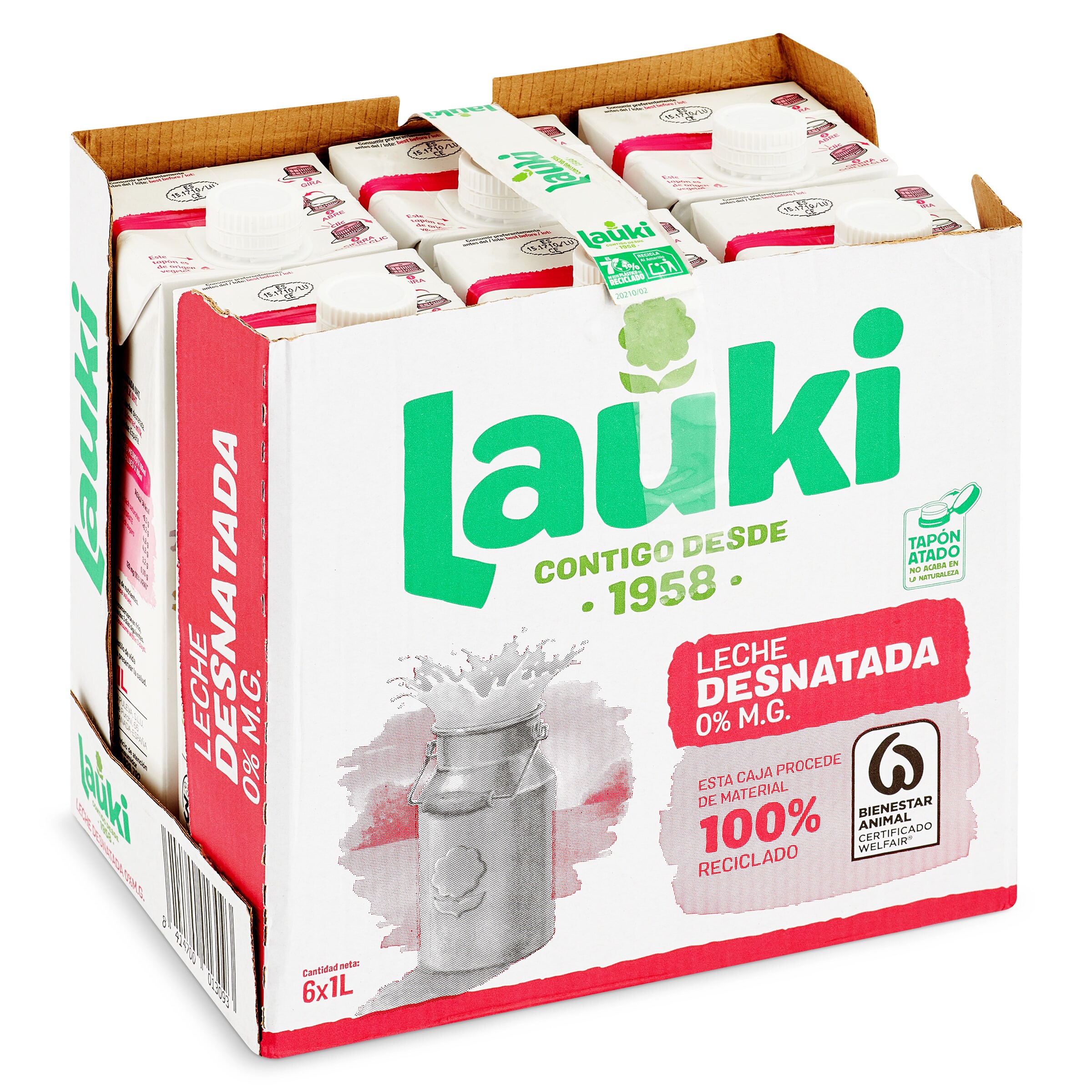 Leche desnatada Lauki pack 6 x 1 L